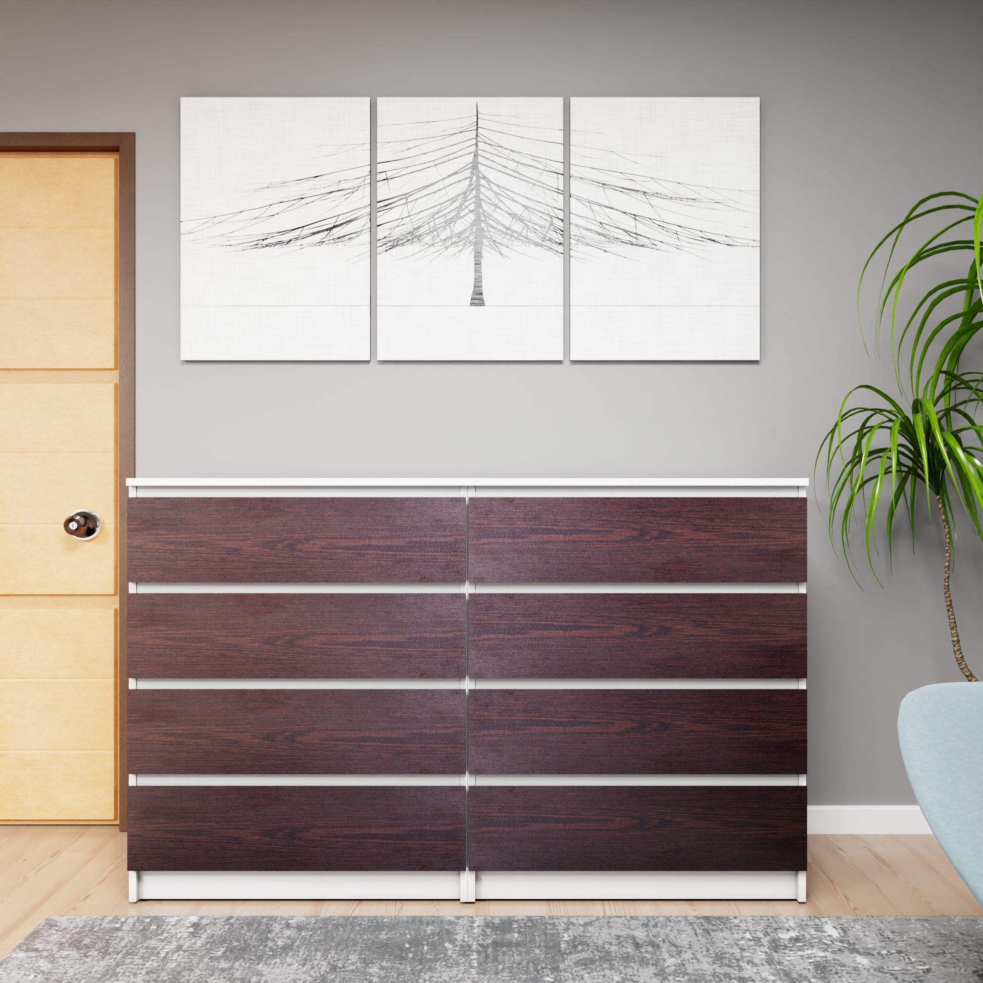 PARA | Chest of 8 Drawer, Frosty white, Dark Wenge | Suede Finish Drawer Units VIKI FURNITURE   