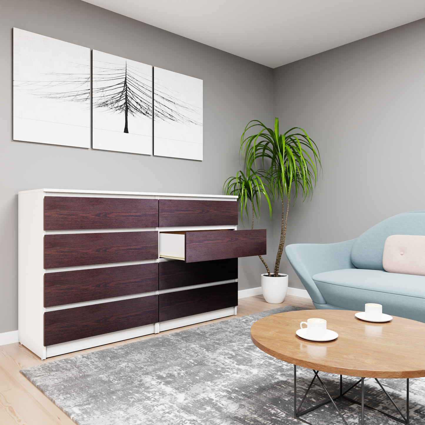 PARA | Chest of 8 Drawer, Frosty white, Dark Wenge | Suede Finish Drawer Units VIKI FURNITURE   