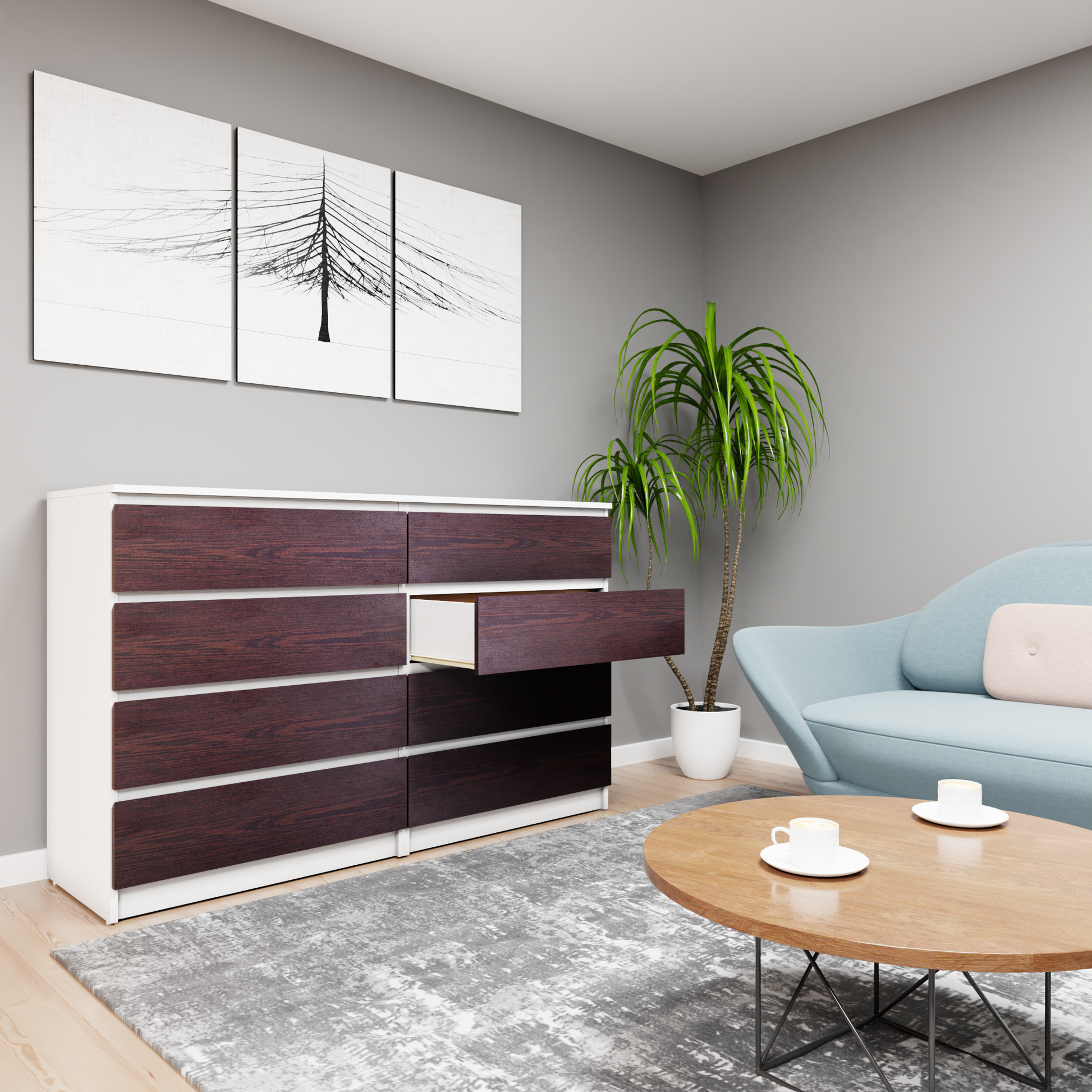 PARA | Chest of 8 Drawer, Frosty white, Dark Wenge | Suede Finish Drawer Units VIKI FURNITURE   