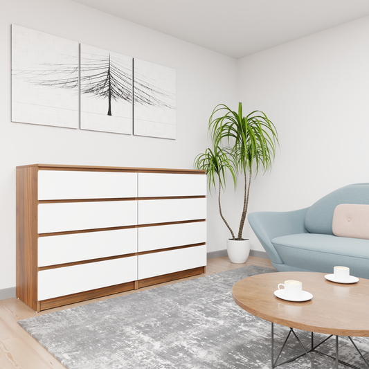 PARA | Chest of 8 Drawer, Brussel Walnut, Frosty white | Suede Finish Drawer Units VIKI FURNITURE Brussel Walnut & Frosty White  