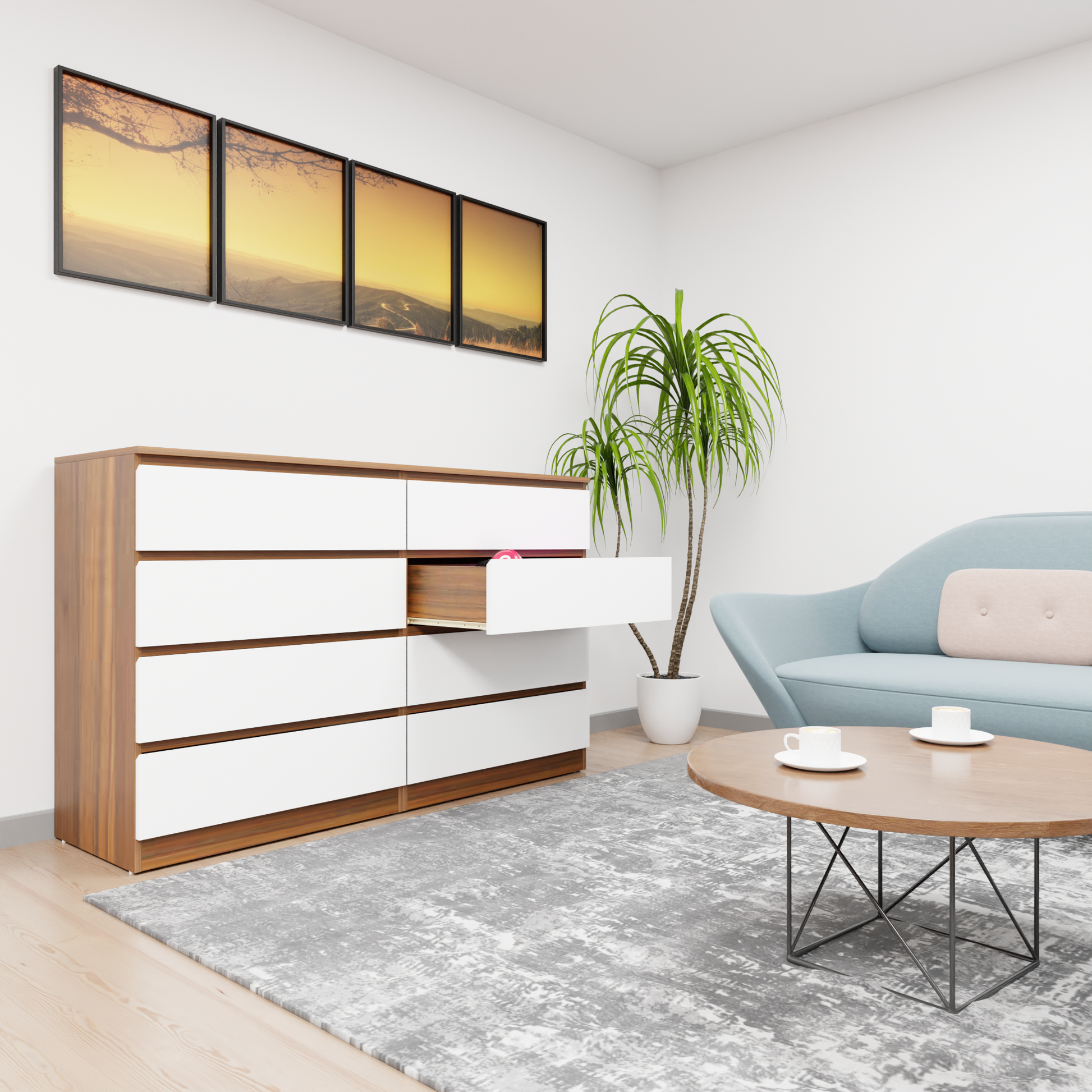 PARA | Chest of 8 Drawer, Brussel Walnut, Frosty white | Suede Finish Drawer Units VIKI FURNITURE   