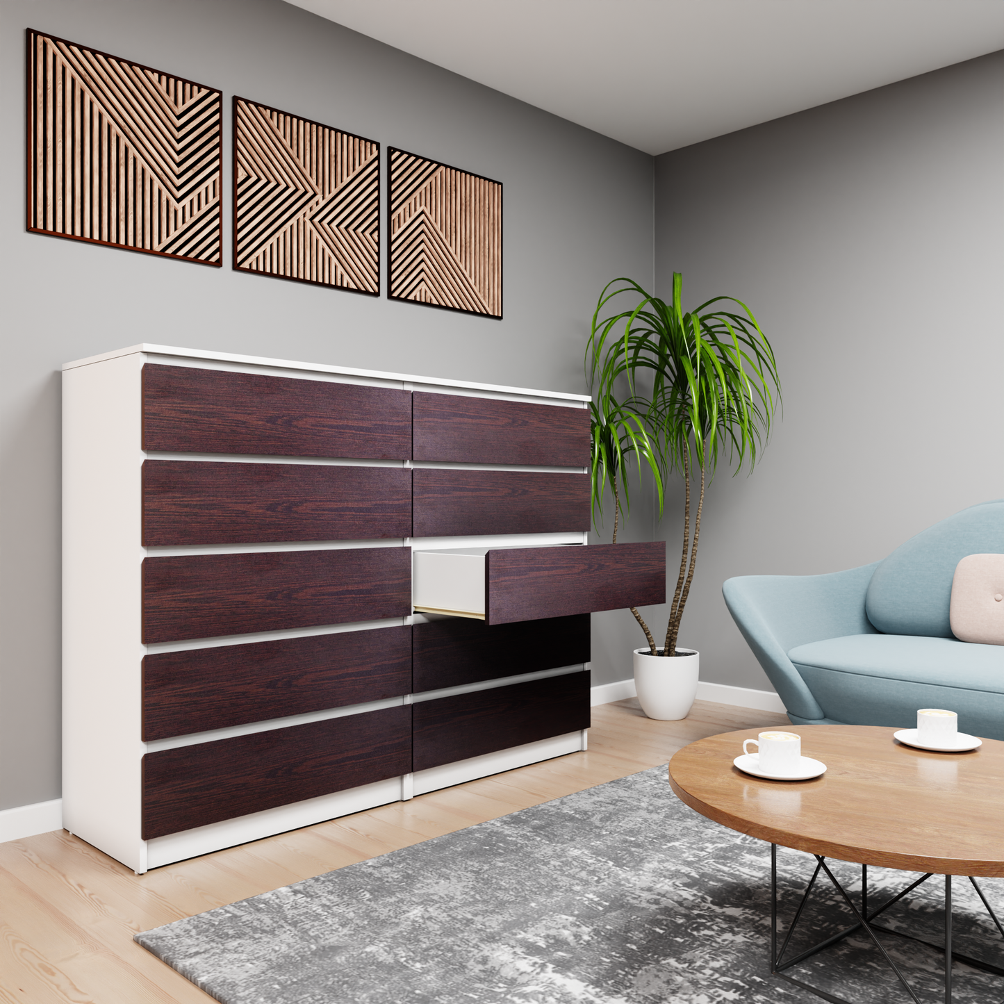 PARA | Chest of 10 Drawer, Frosty white, Dark Wenge | Suede Finish Drawer Units VIKI FURNITURE   