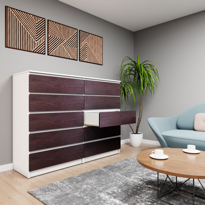 PARA | Chest of 10 Drawer, Frosty white, Dark Wenge | Suede Finish Drawer Units VIKI FURNITURE   