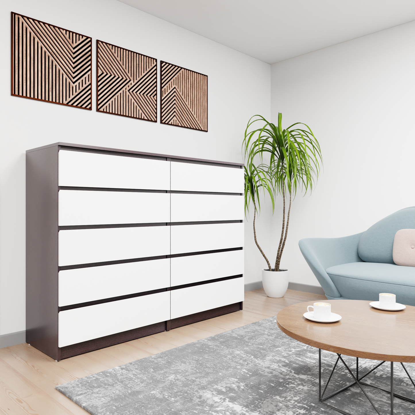 PARA | Chest of 10 Drawer, Dark Wenge, Frosty White | Suede Finish Drawer Units VIKI FURNITURE   
