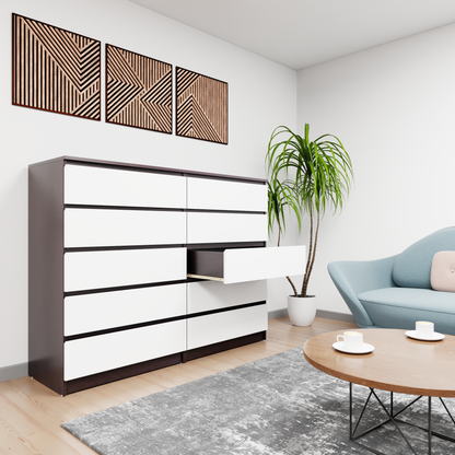 PARA | Chest of 10 Drawer, Dark Wenge, Frosty White | Suede Finish Drawer Units VIKI FURNITURE   