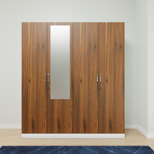 AVIRA |Wardrobe with Mirror, Hinged | 4 Door, 2 Inside Drawer