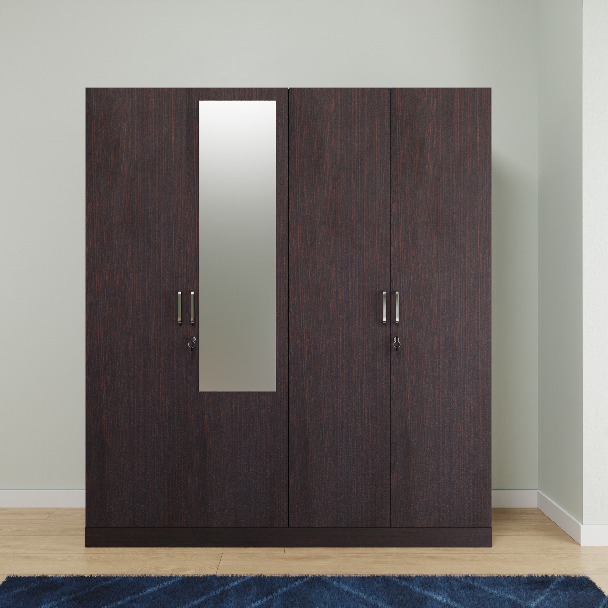 AVIRA |Wardrobe with Mirror, Hinged | 4 Door, 2 Inside Drawer Wardrobes VIKI FURNITURE   