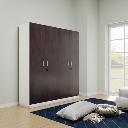 AVIRA |Wardrobe, Hinged | 4 Door, 2 Inside Drawer Wardrobes VIKI FURNITURE Frosty White with Dark Wenge  