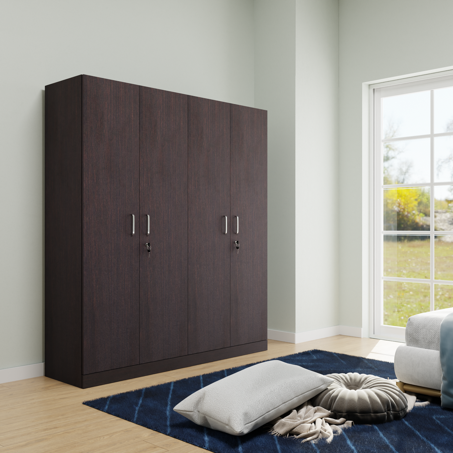 AVIRA |Wardrobe, Hinged | 4 Door, 2 Inside Drawer Wardrobes VIKI FURNITURE Dark Wenge  