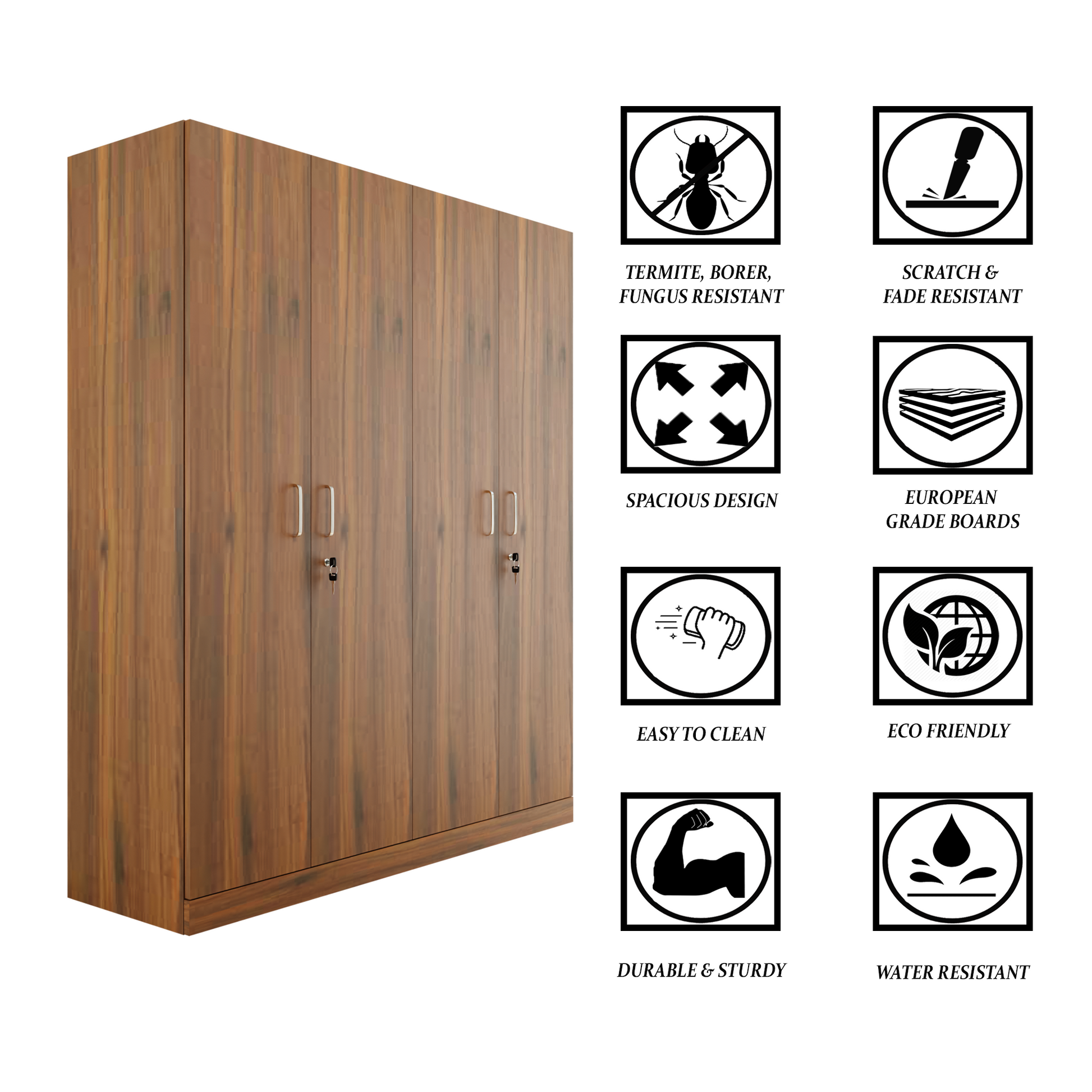 AVIRA |Wardrobe, Hinged | 4 Door, 2 Inside Drawer Wardrobes VIKI FURNITURE   