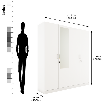 AVIRA |Wardrobe with Mirror, Hinged | 4 Door, Shelf, Hanging Space Wardrobes VIKI FURNITURE   