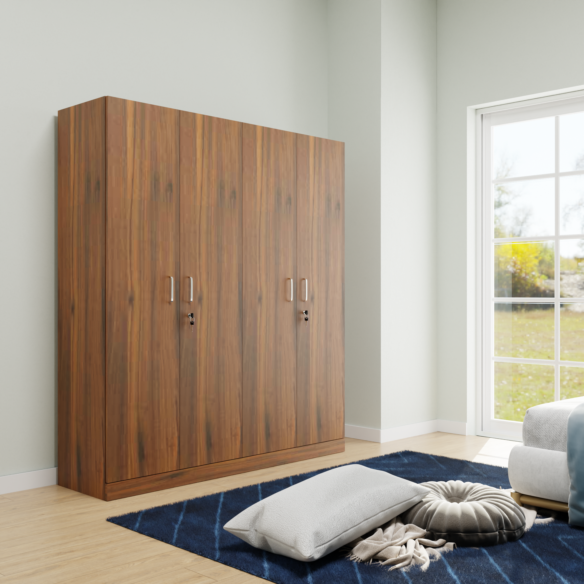 AVIRA |Wardrobe, Hinged | 4 Door, Shelf, Hanging Space Wardrobes VIKI FURNITURE Walnut