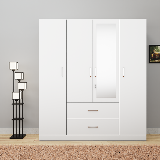 AVIRA |Wardrobe with Mirror, Hinged | 4 Door