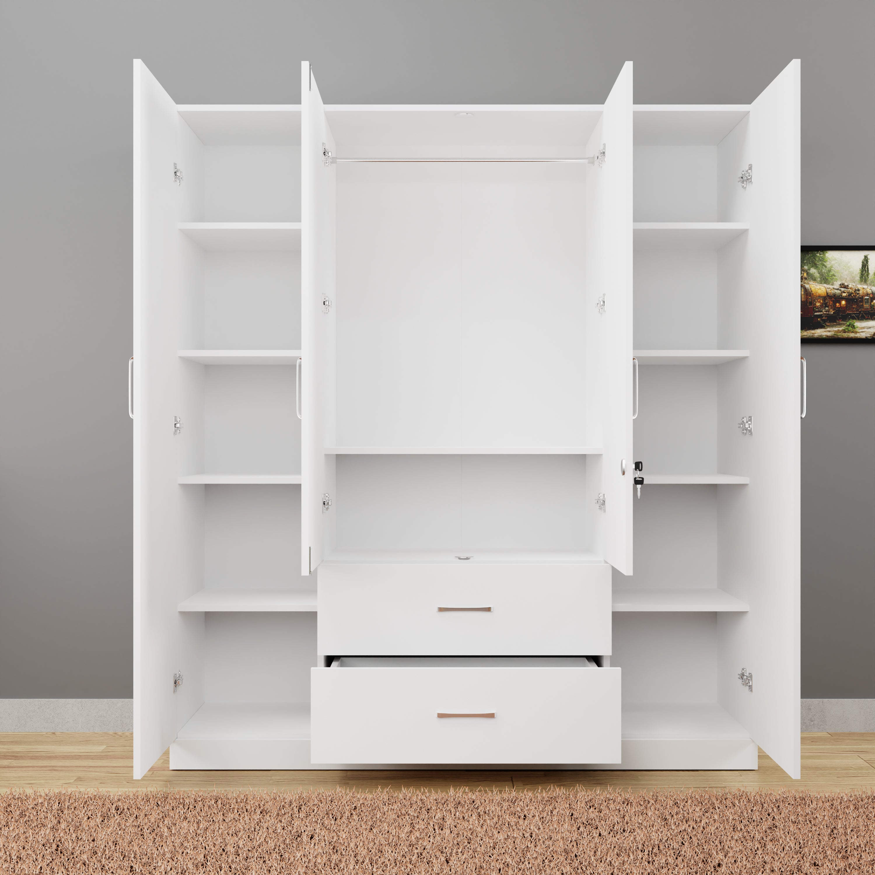 AVIRA |Wardrobe with Mirror, Hinged | 4 Door, 2 Drawer Wardrobes VIKI FURNITURE   