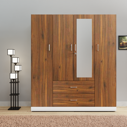 AVIRA |Wardrobe with Mirror, Hinged | 4 Door, 2 Drawer & Dual Color Wardrobes VIKI FURNITURE   
