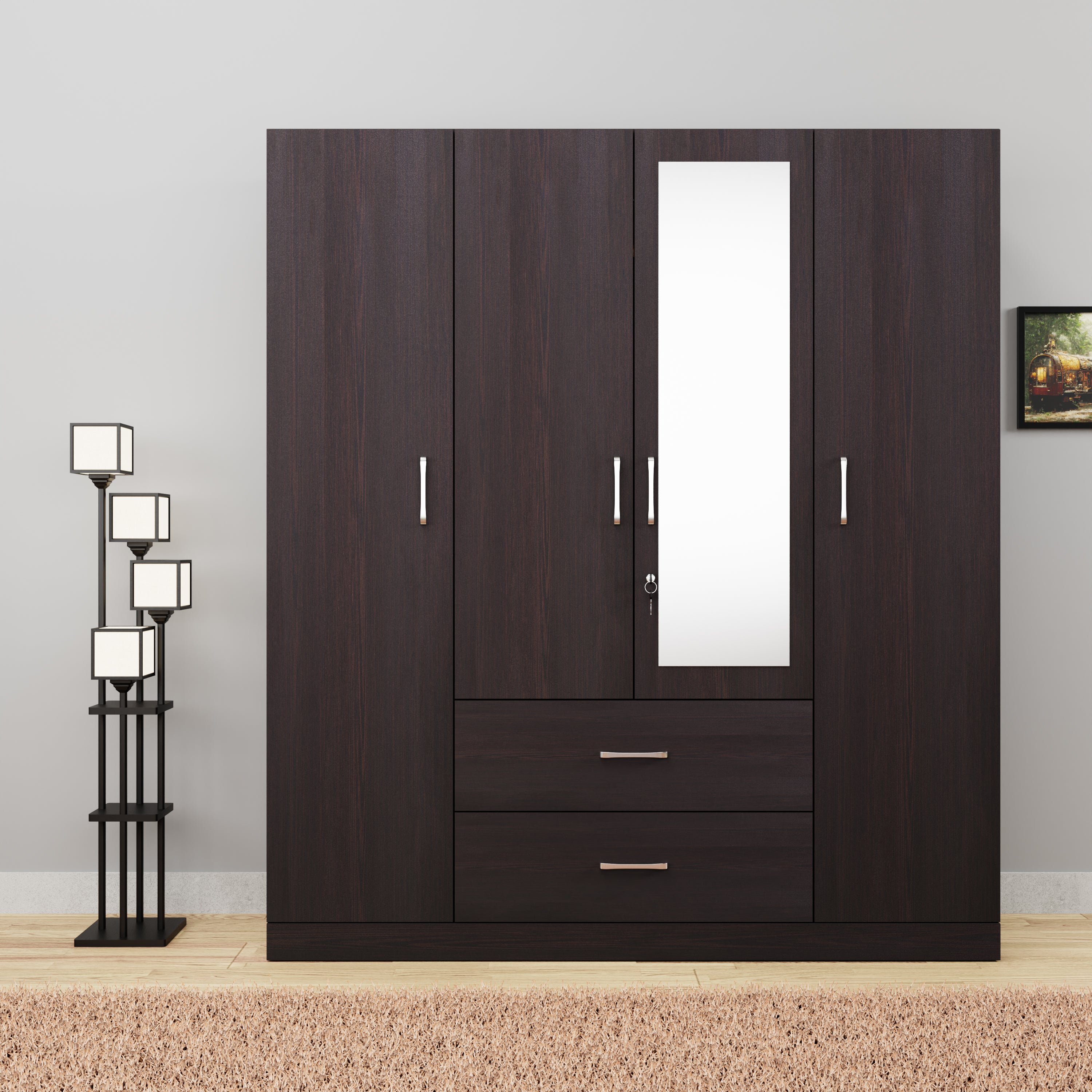 AVIRA |Wardrobe with Mirror, Hinged | 4 Door, 2 Drawer Wardrobes VIKI FURNITURE