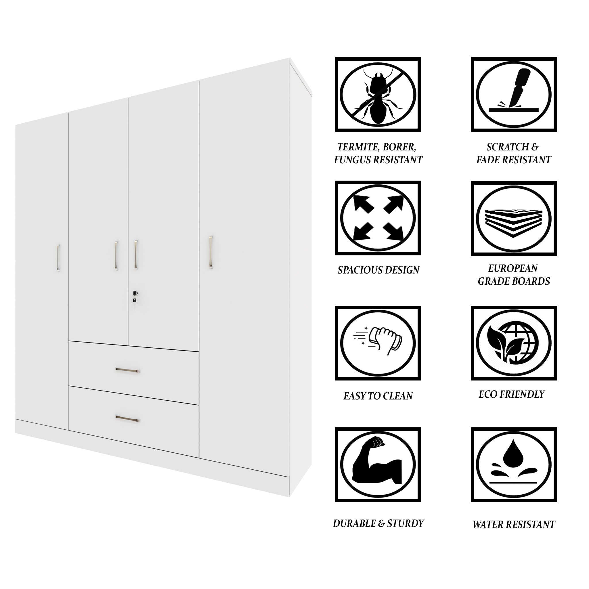 AVIRA | Wardrobe, Hinged | 4 Door, 2 Drawer Wardrobes VIKI FURNITURE