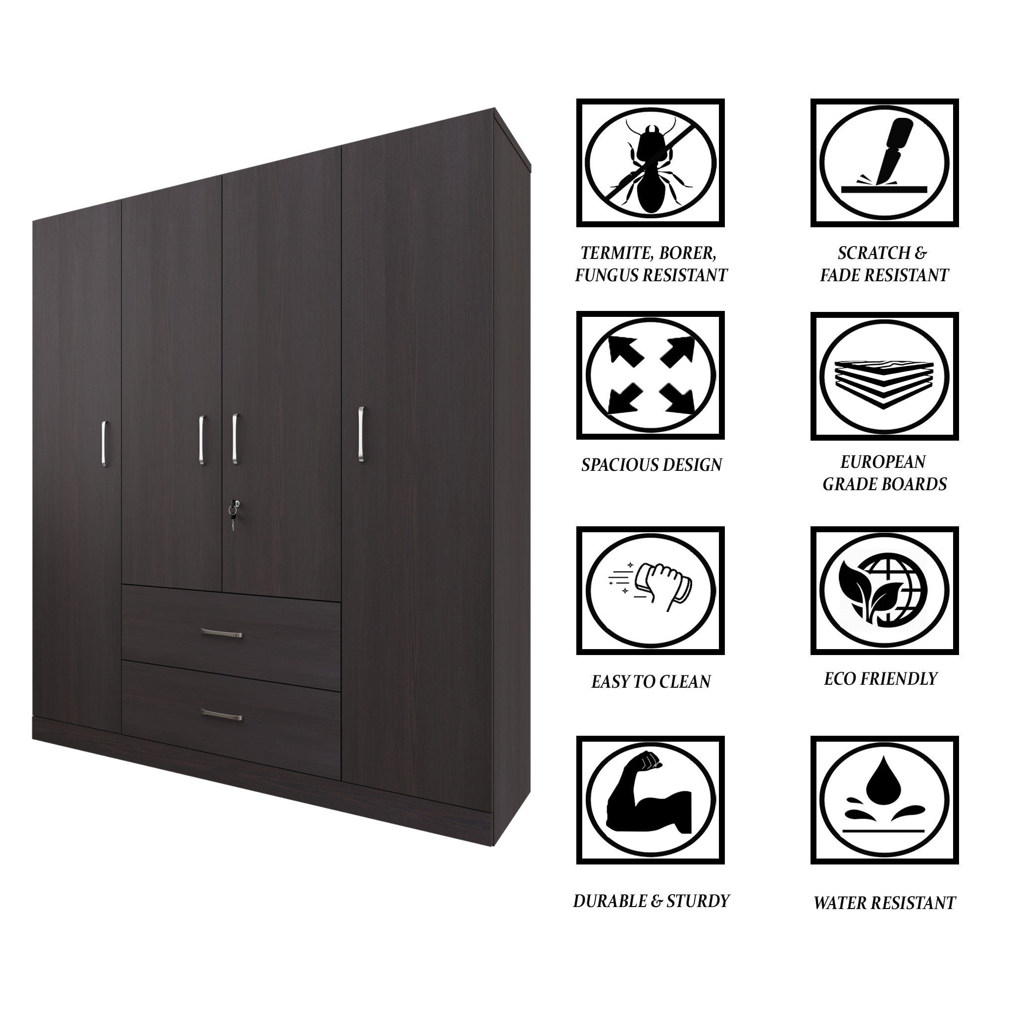 AVIRA | Wardrobe, Hinged | 4 Door, 2 Drawer Wardrobes VIKI FURNITURE