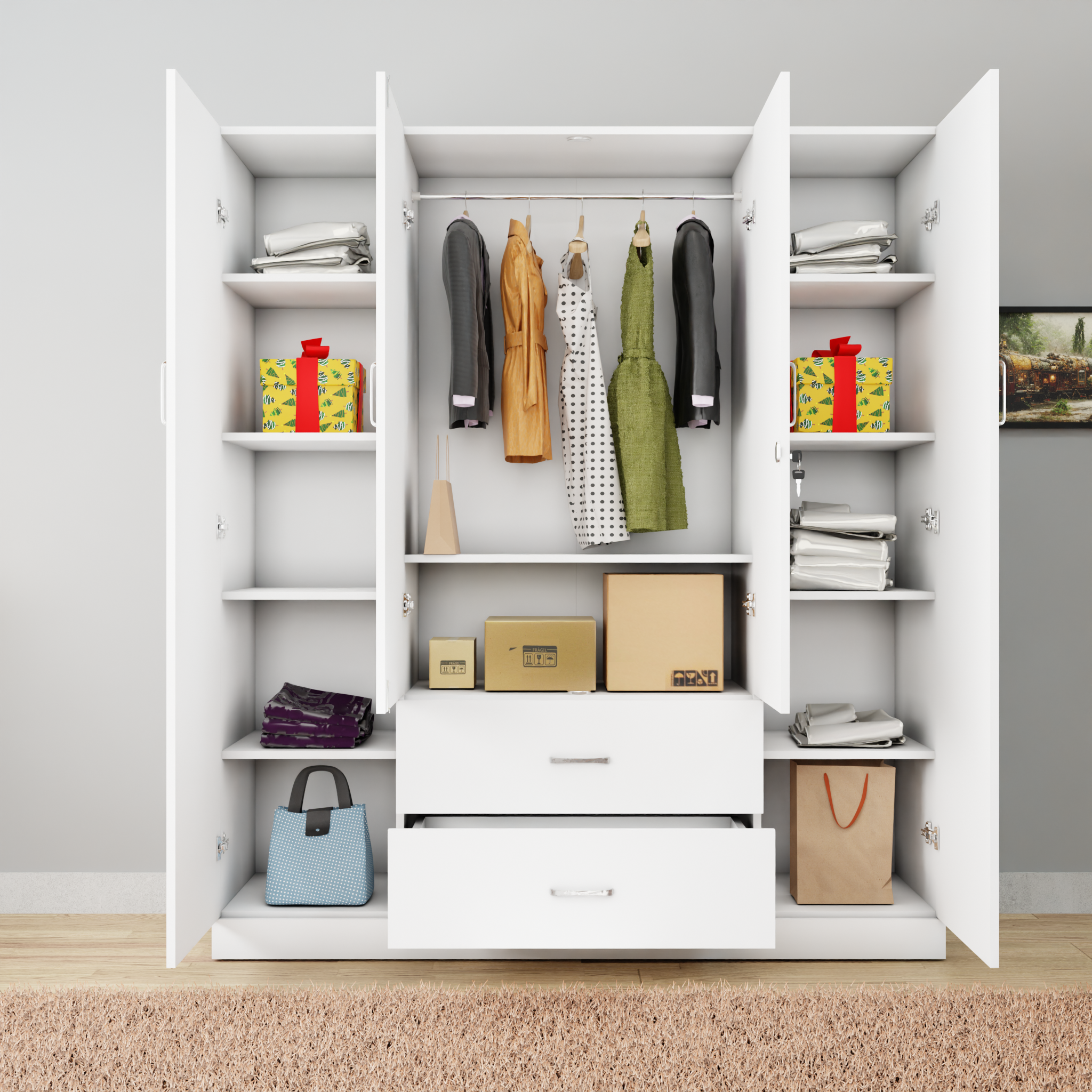 AVIRA | Wardrobe, Hinged | 4 Door, 2 Drawer