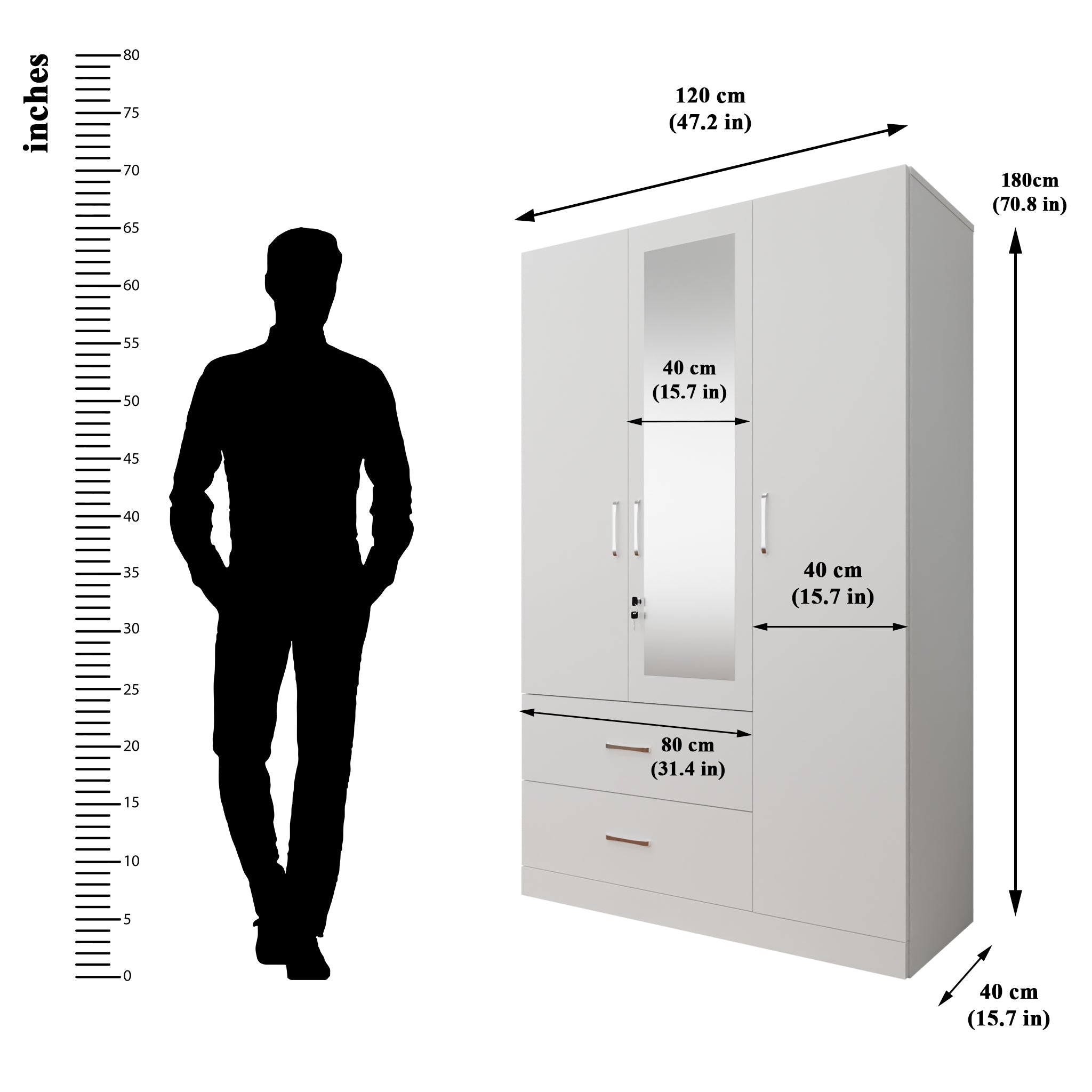 AVIRA | Wardrobe With Mirror, Hinged | 3 Door, 2 Drawer Wardrobes VIKI FURNITURE   