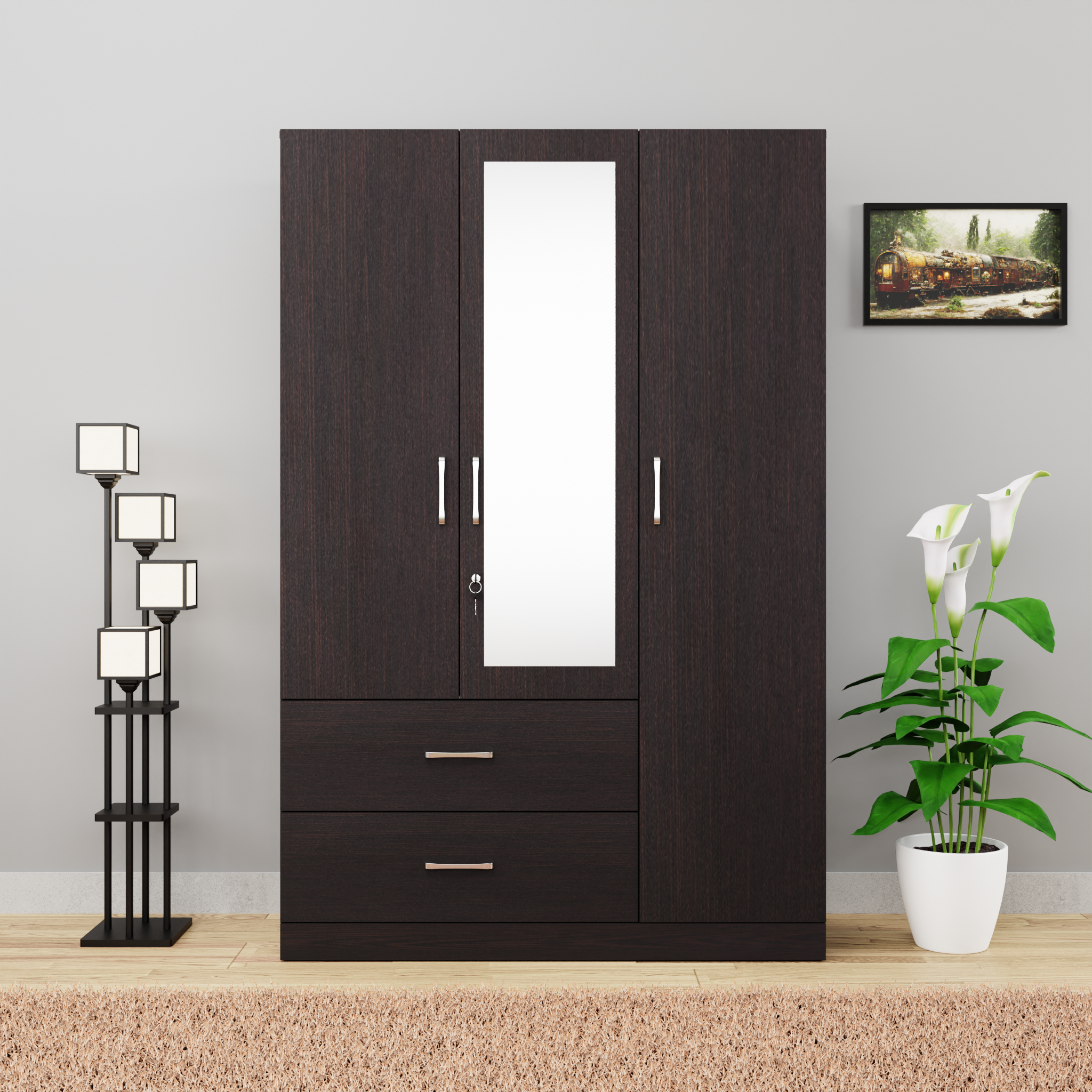 AVIRA | Wardrobe With Mirror, Hinged | 3 Door, 2 Drawer Wardrobes VIKI FURNITURE   