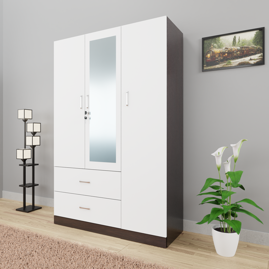 AVIRA | Wardrobe With Mirror, Hinged | 3 Door, 2 Drawer & Dual Color Wardrobes VIKI FURNITURE   