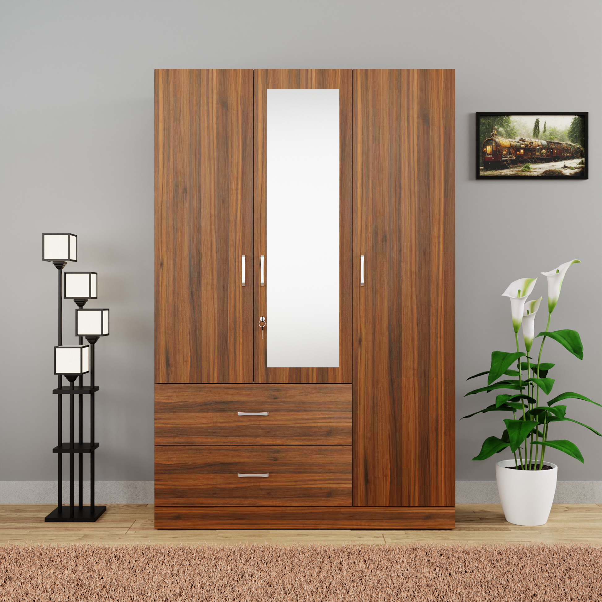 AVIRA Wardrobe With Mirror Hinged 3 Door 2 Drawer VIKI
