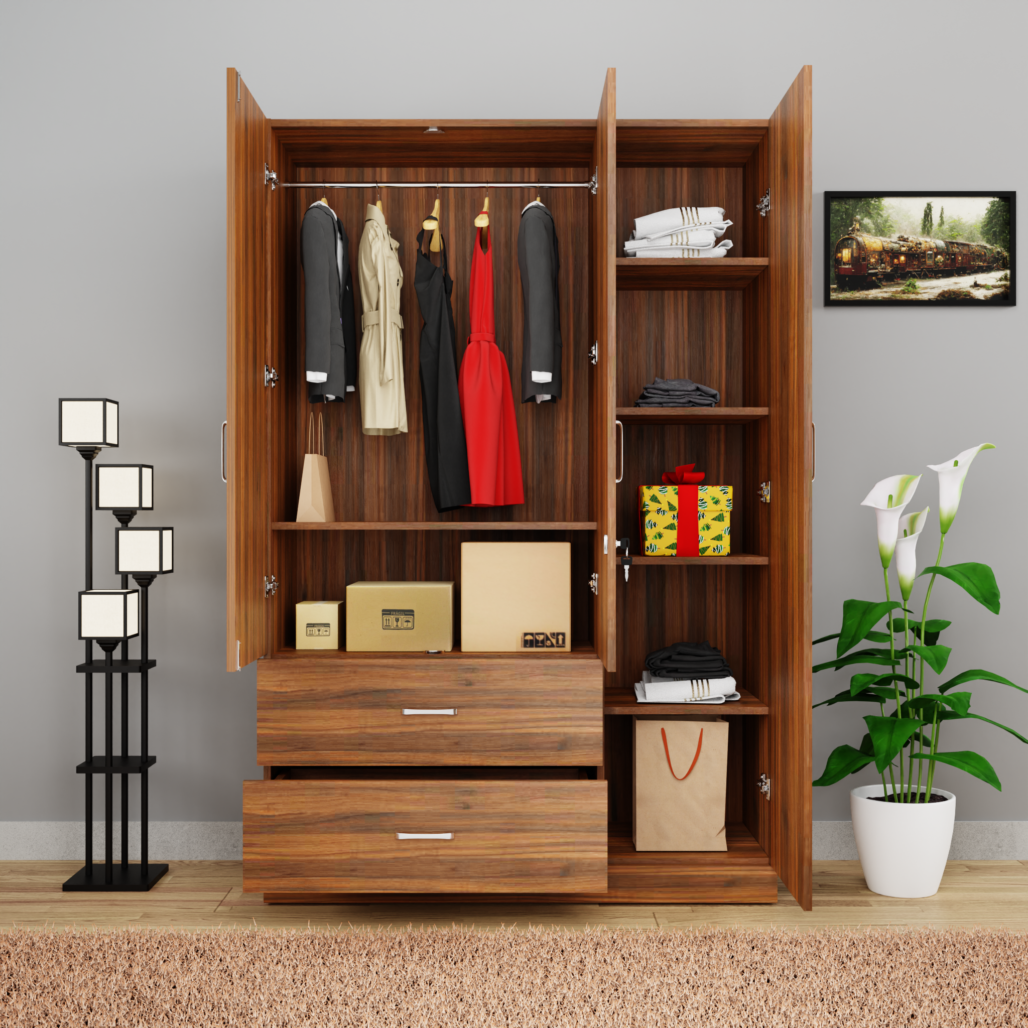 AVIRA | Wardrobe With Mirror, Hinged | 3 Door, 2 Drawer Wardrobes VIKI FURNITURE   