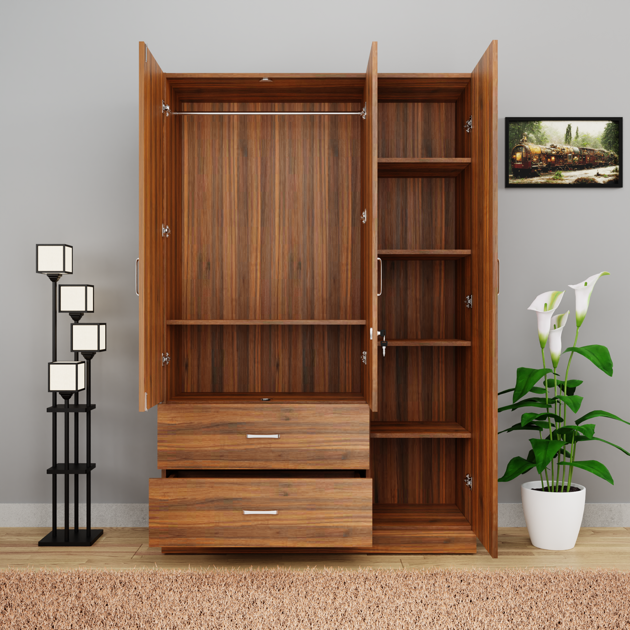 AVIRA | Wardrobe With Mirror, Hinged | 3 Door, 2 Drawer Wardrobes VIKI FURNITURE   