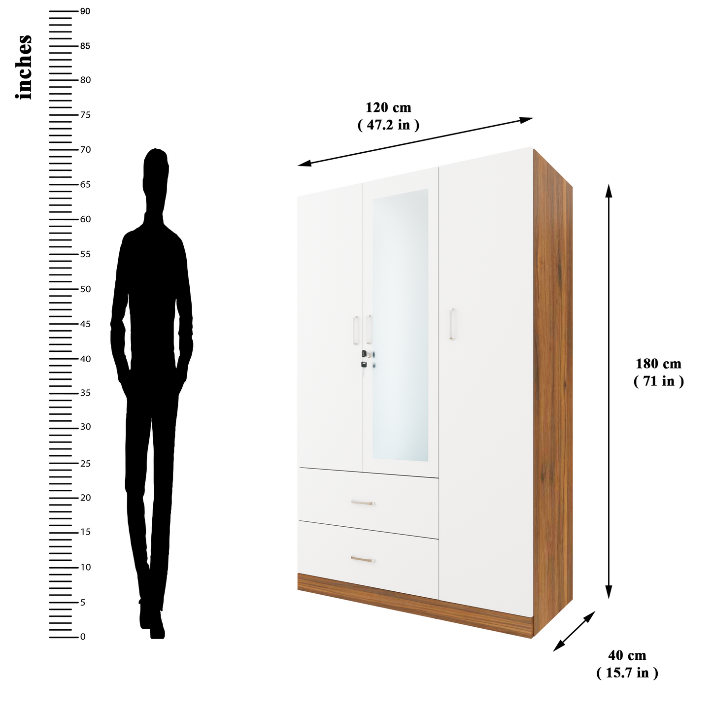 AVIRA | Wardrobe With Mirror, Hinged | 3 Door, 2 Drawer & Dual Color Wardrobes VIKI FURNITURE   
