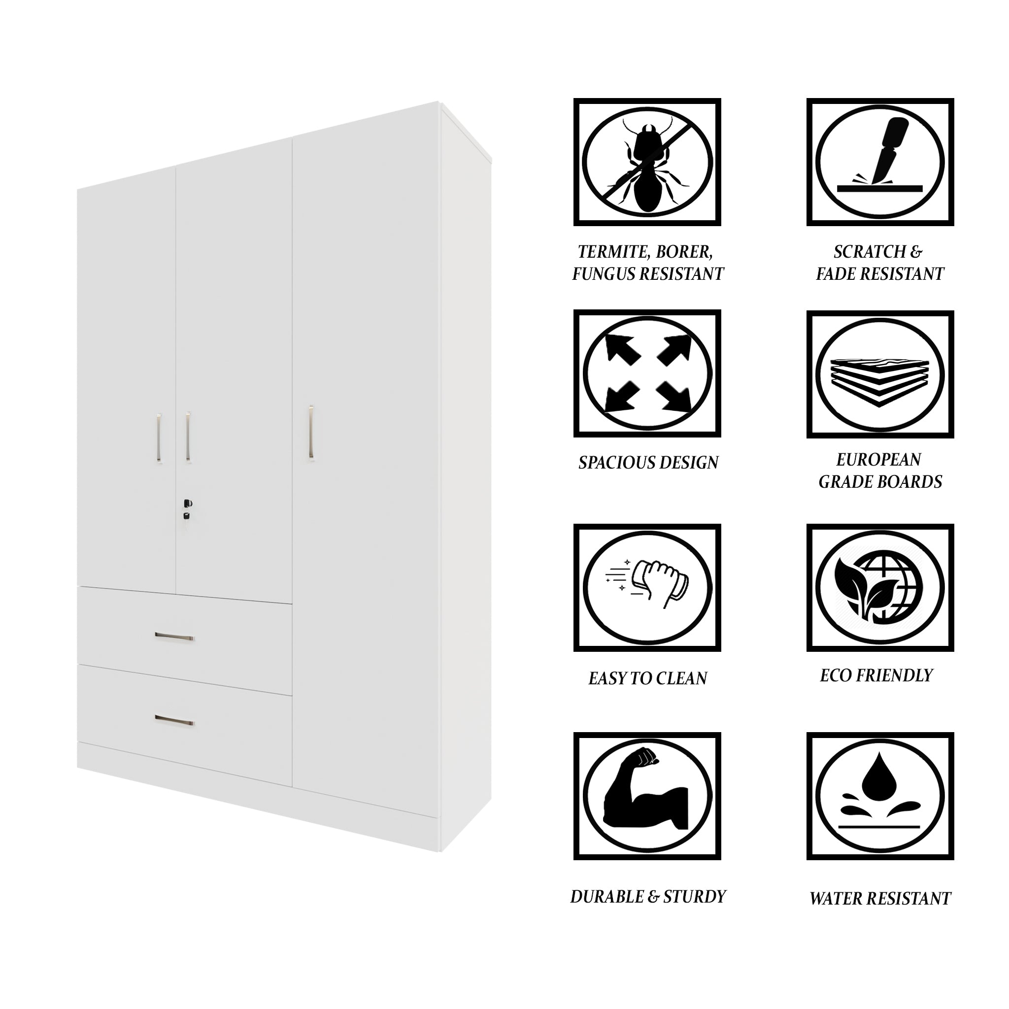 AVIRA | Wardrobe , Hinged | 3 Door, 2 Drawer Wardrobes VIKI FURNITURE   
