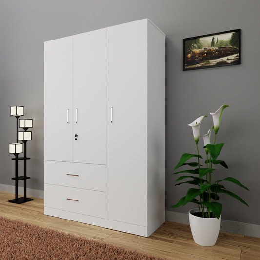 AVIRA | Wardrobe , Hinged | 3 Door, 2 Drawer Wardrobes VIKI FURNITURE Frosty White  