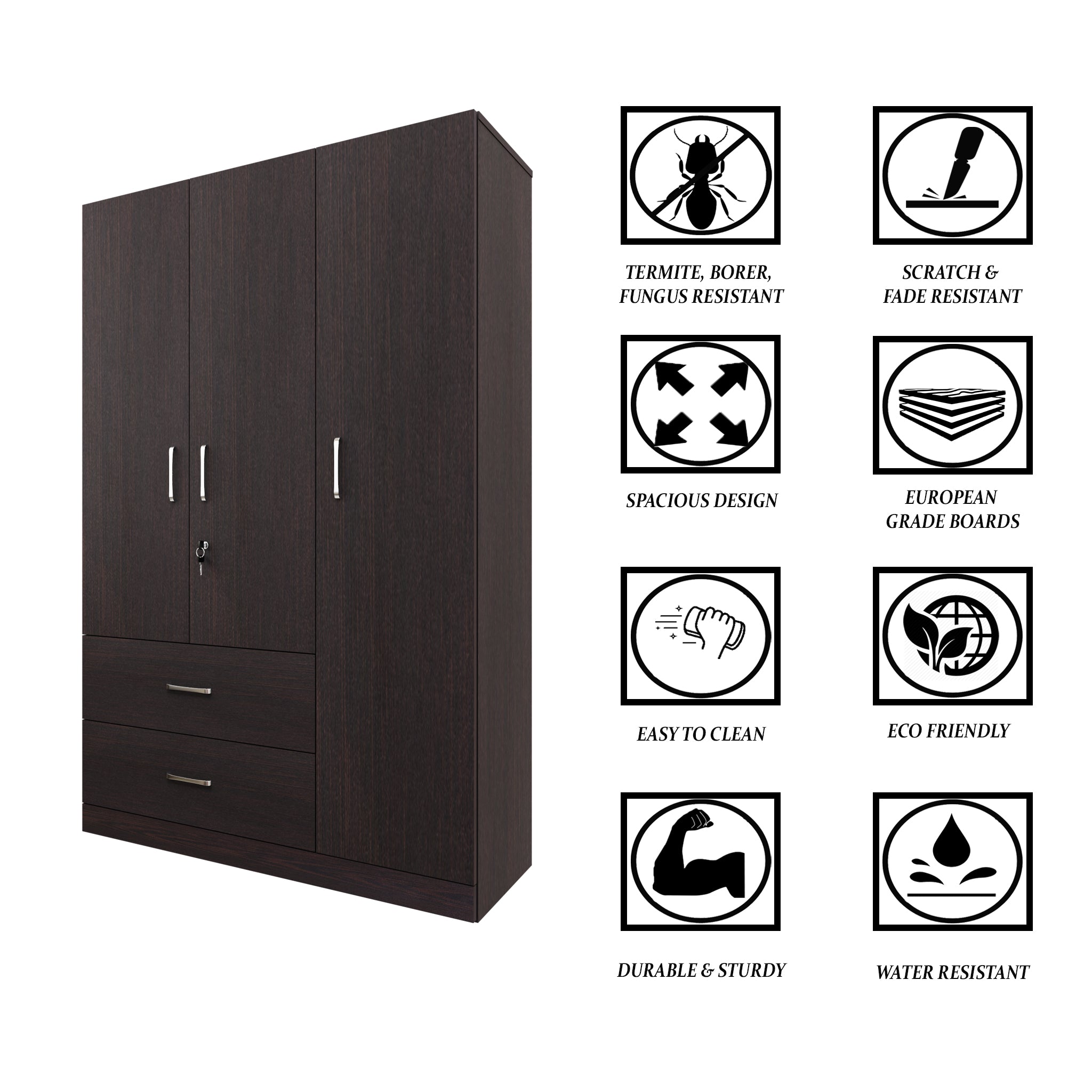 AVIRA | Wardrobe , Hinged | 3 Door, 2 Drawer Wardrobes VIKI FURNITURE   