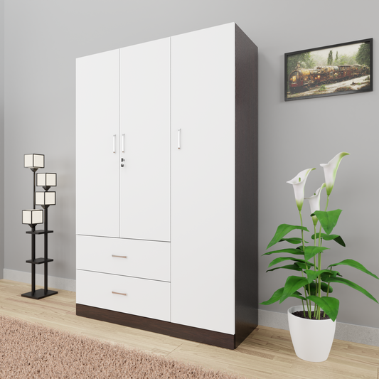 AVIRA | Wardrobe , Hinged | 3 Door, 2 Drawer & Dual Color Wardrobes VIKI FURNITURE Dark Wenge & Frosty White  