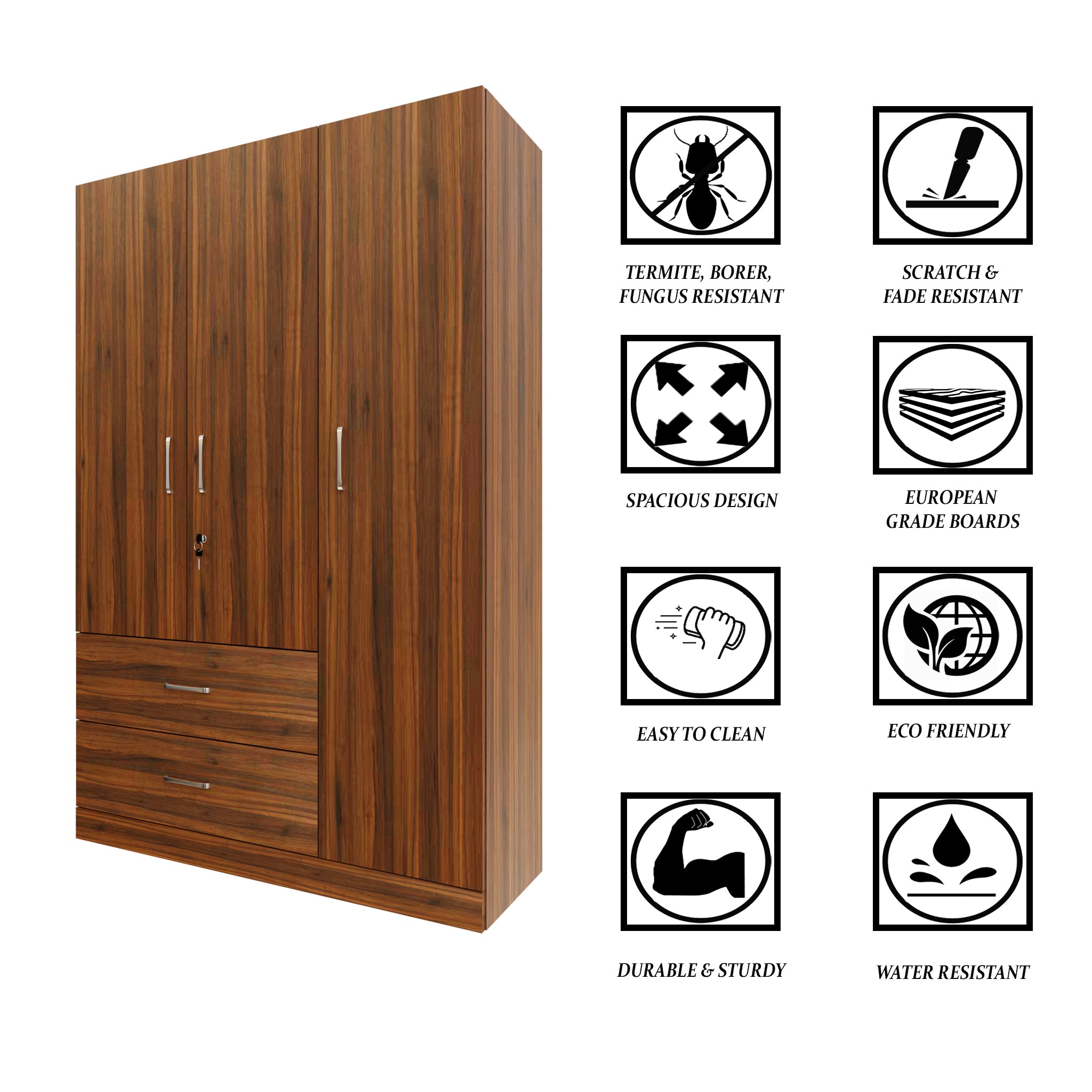 AVIRA | Wardrobe , Hinged | 3 Door, 2 Drawer Wardrobes VIKI FURNITURE   