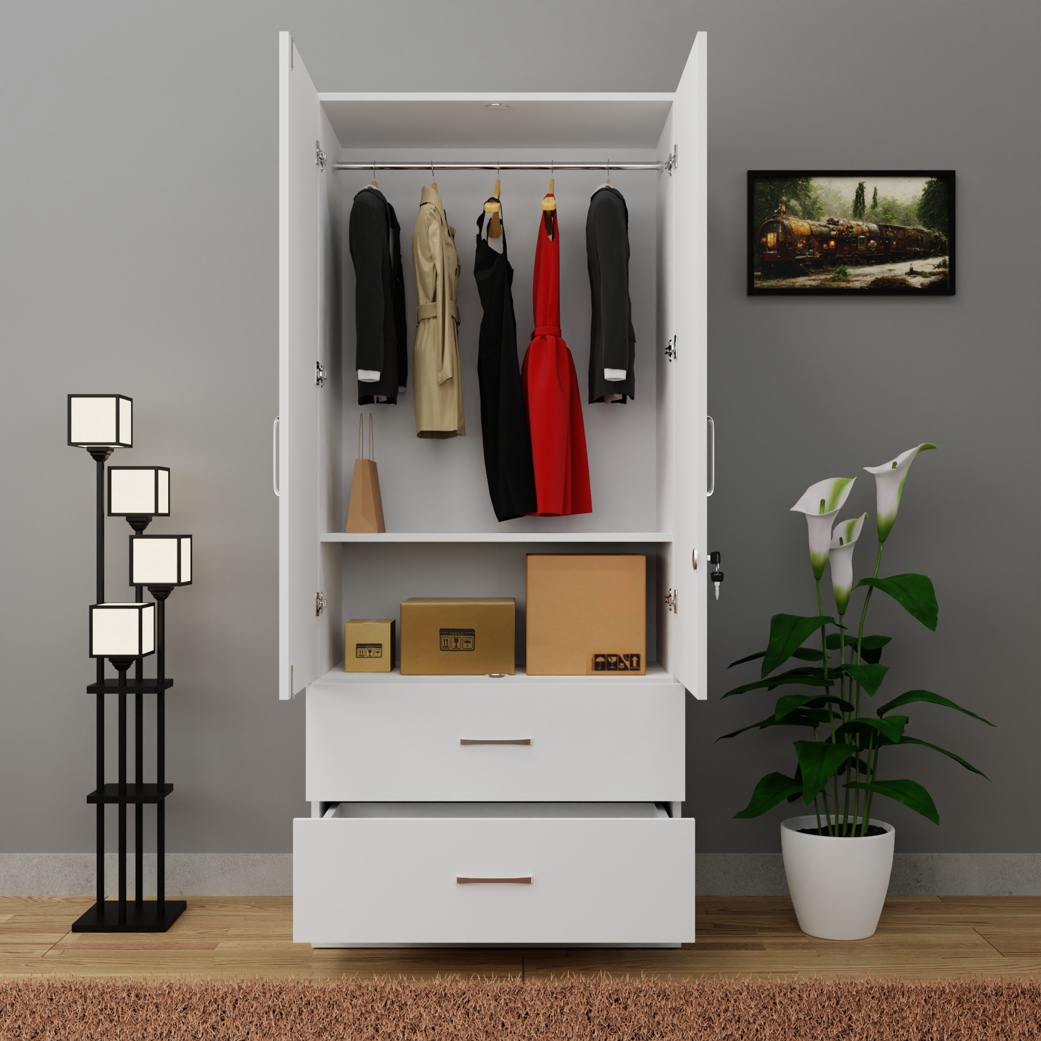 AVIRA | Wardrobe With Mirror, Hinged | 2 Door, 2 Drawer Wardrobes VIKI FURNITURE   