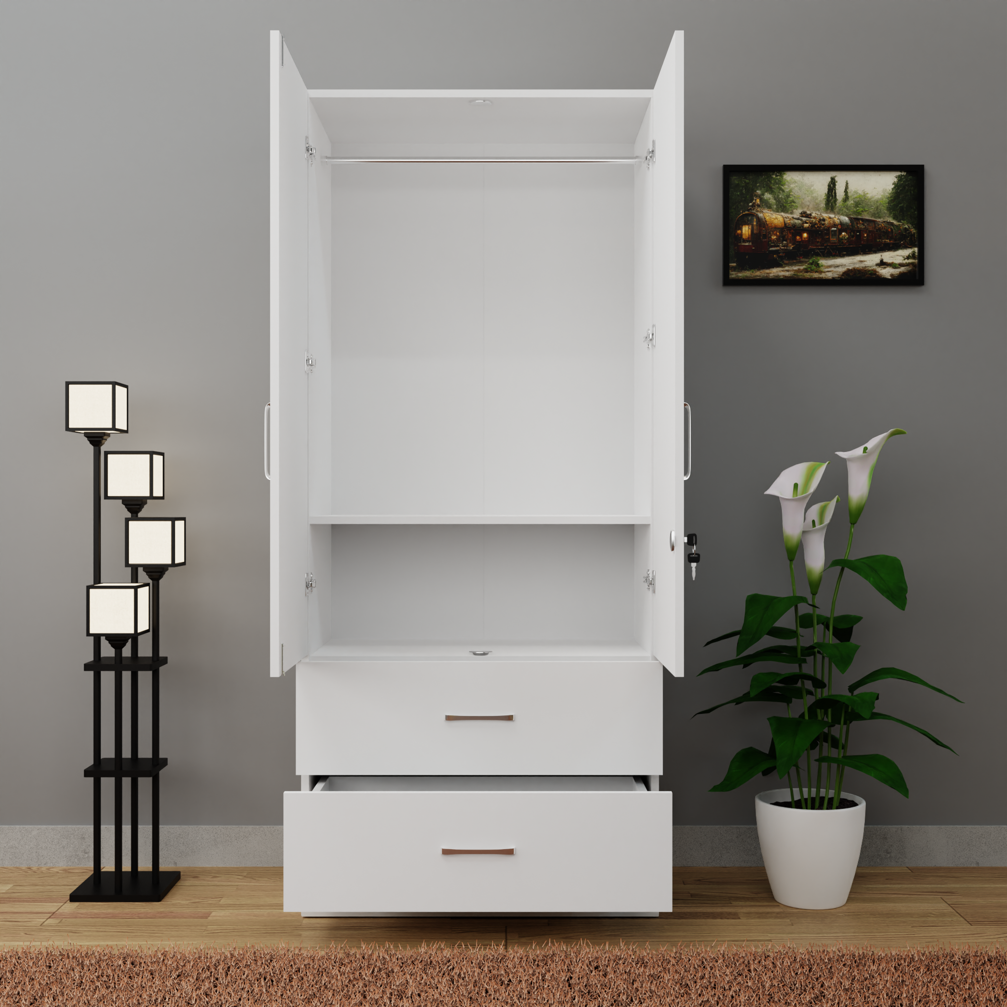 AVIRA | Wardrobe With Mirror, Hinged | 2 Door, 2 Drawer Wardrobes VIKI FURNITURE   