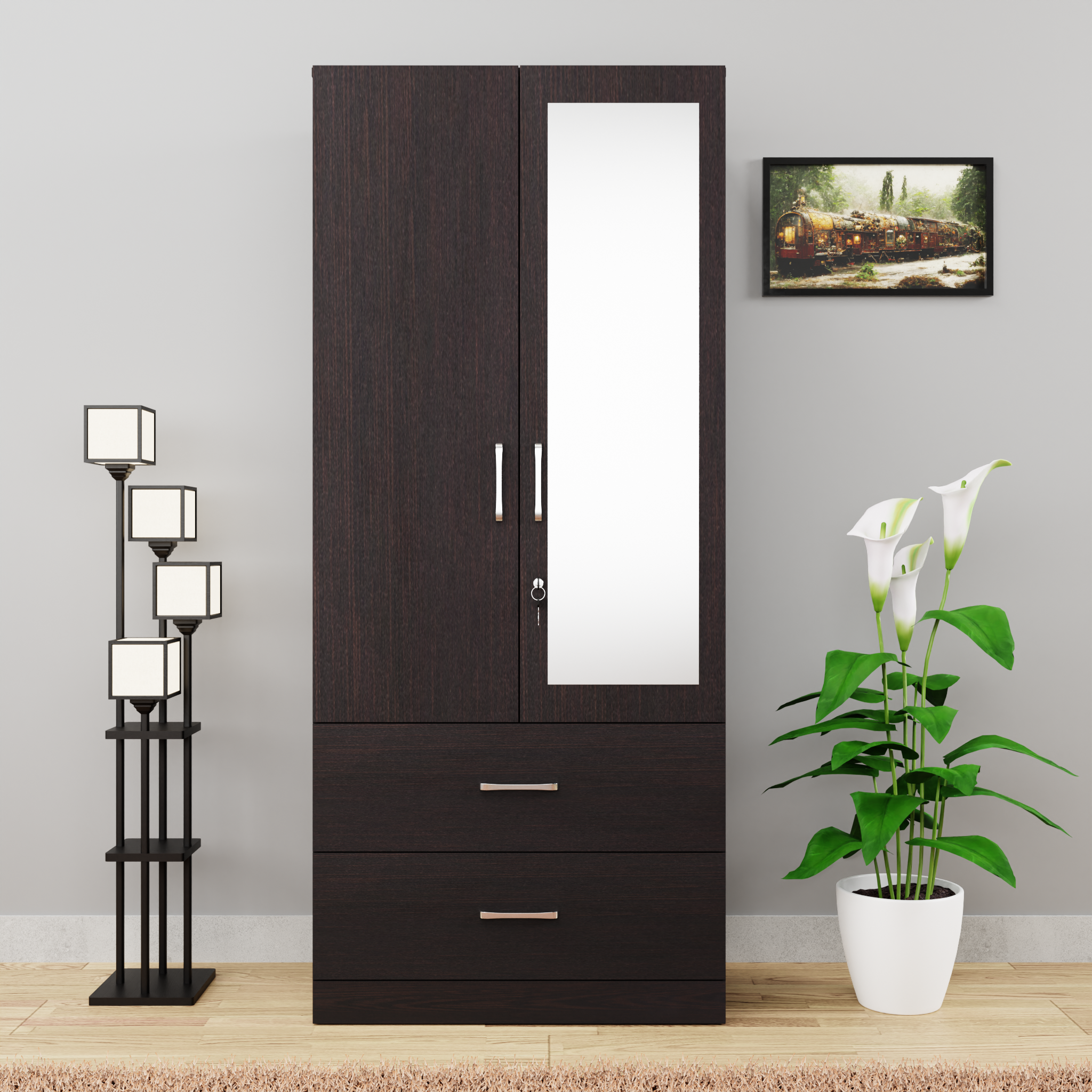 AVIRA | Wardrobe With Mirror, Hinged | 2 Door, 2 Drawer Wardrobes VIKI FURNITURE   