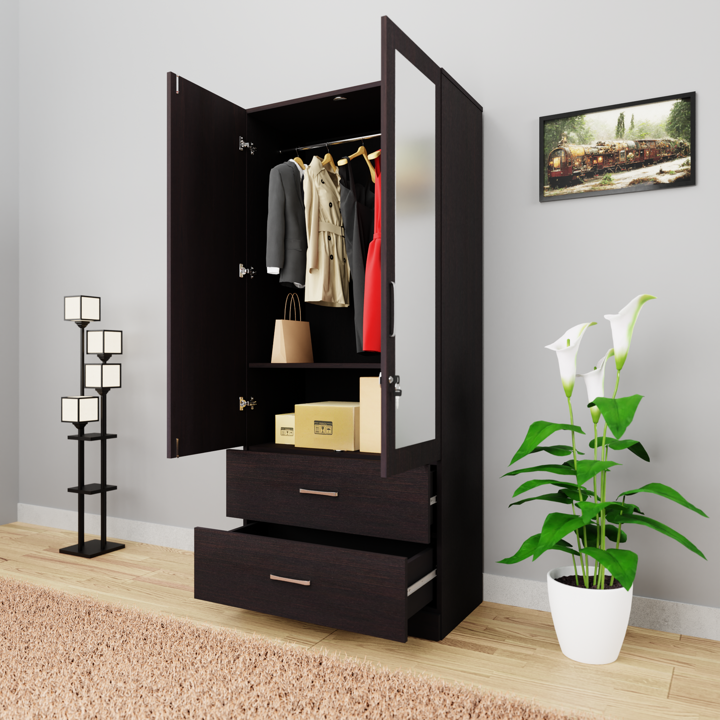 AVIRA | Wardrobe With Mirror, Hinged | 2 Door
