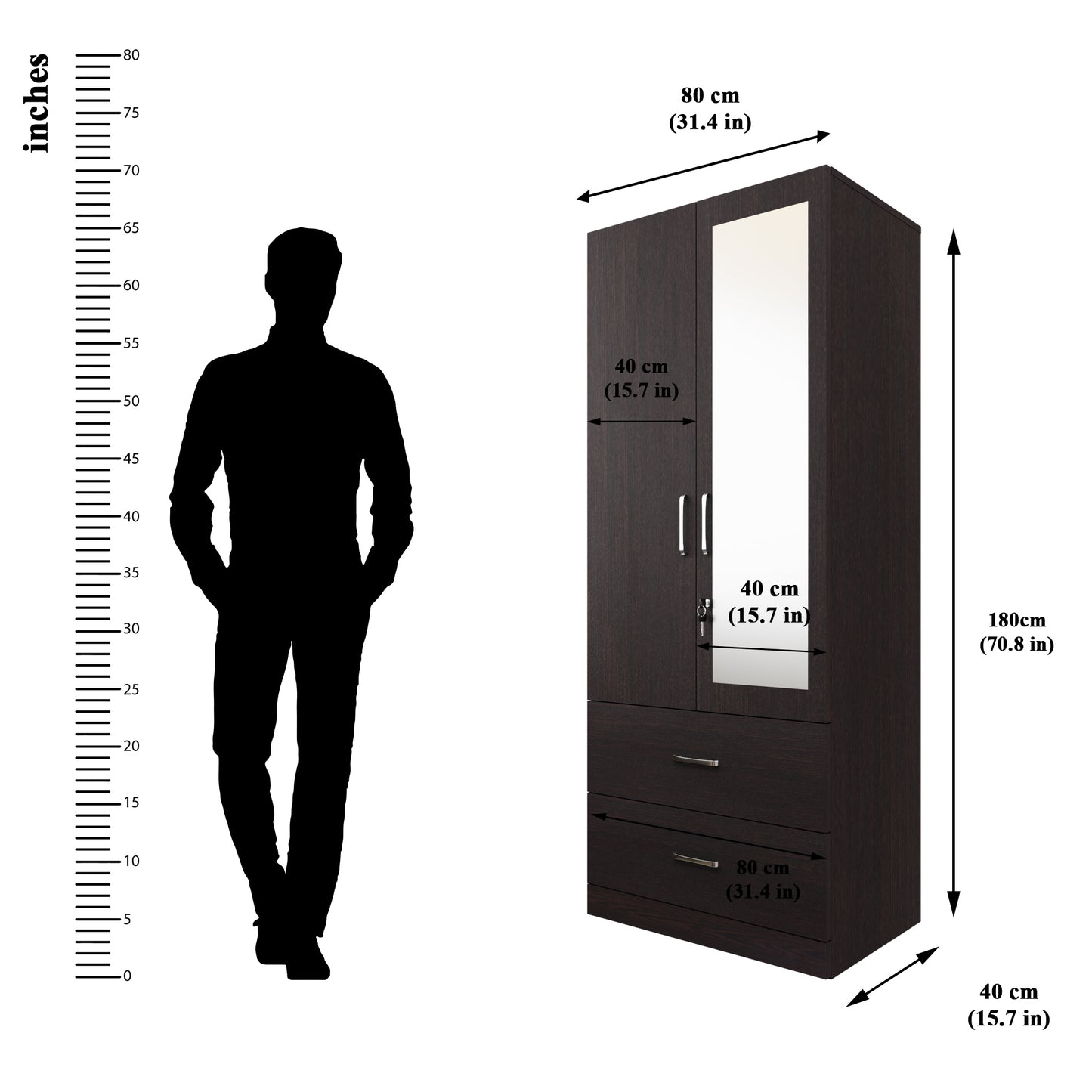 AVIRA | Wardrobe With Mirror, Hinged | 2 Door