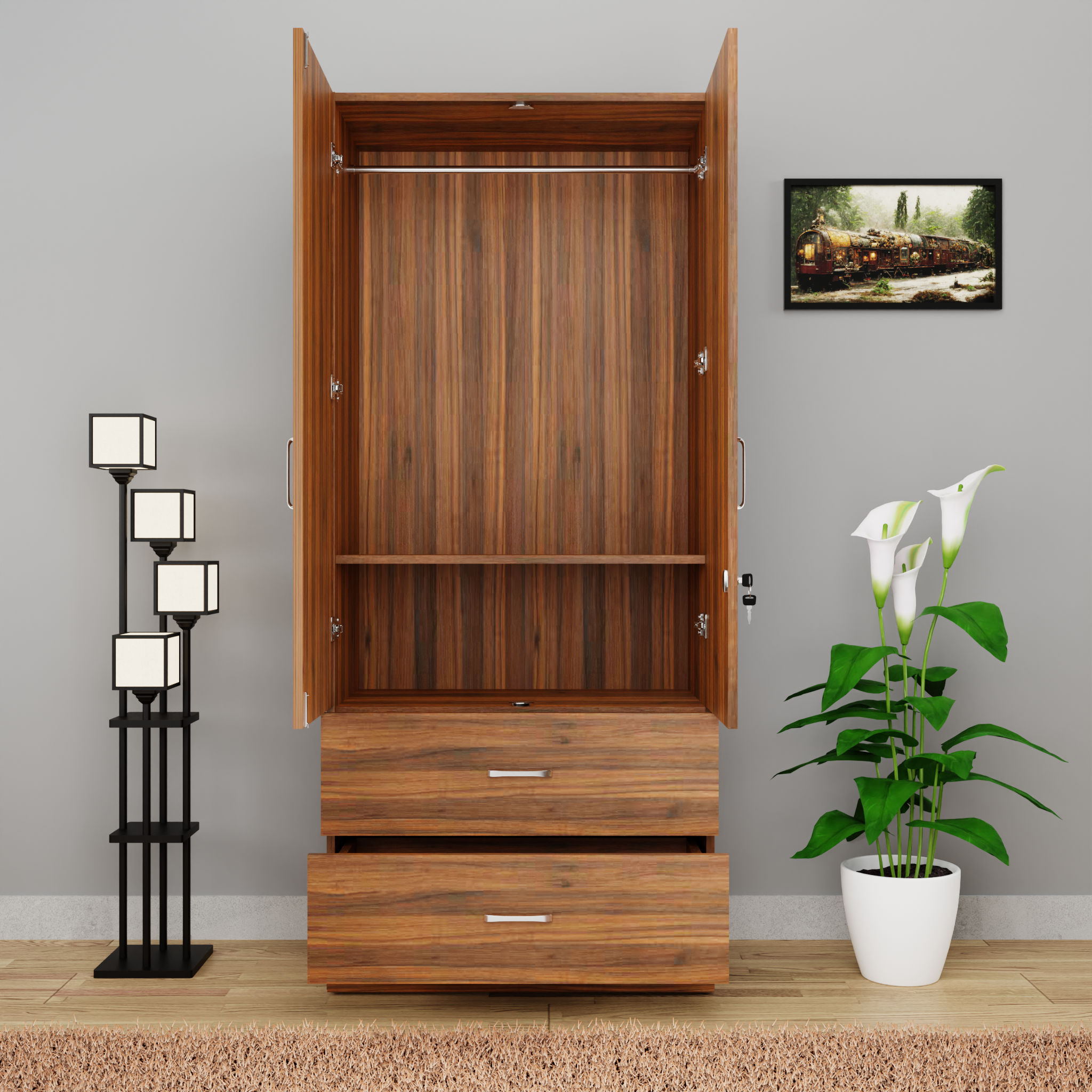AVIRA | Wardrobe With Mirror, Hinged | 2 Door, 2 Drawer Wardrobes VIKI FURNITURE   