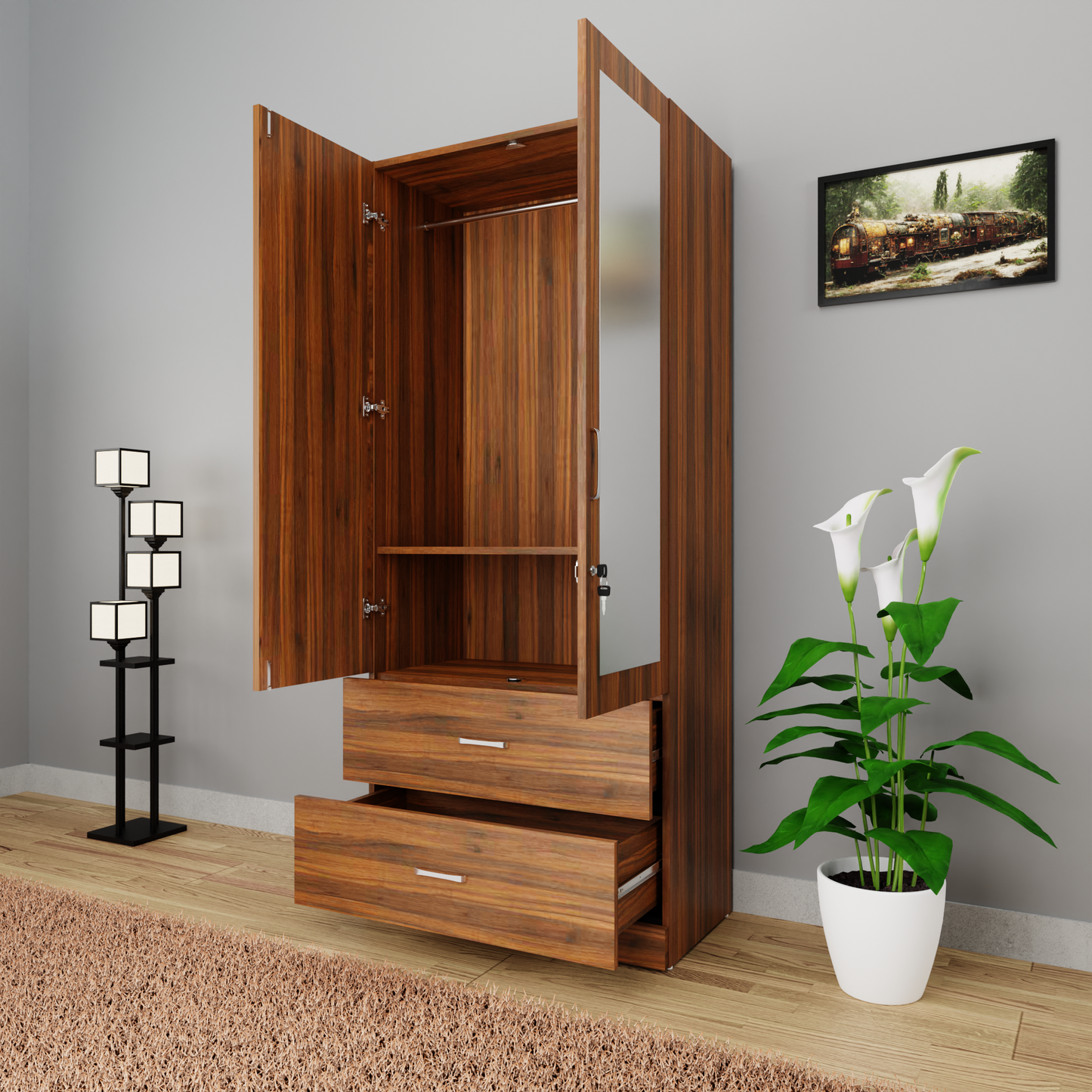 AVIRA | Wardrobe With Mirror, Hinged | 2 Door