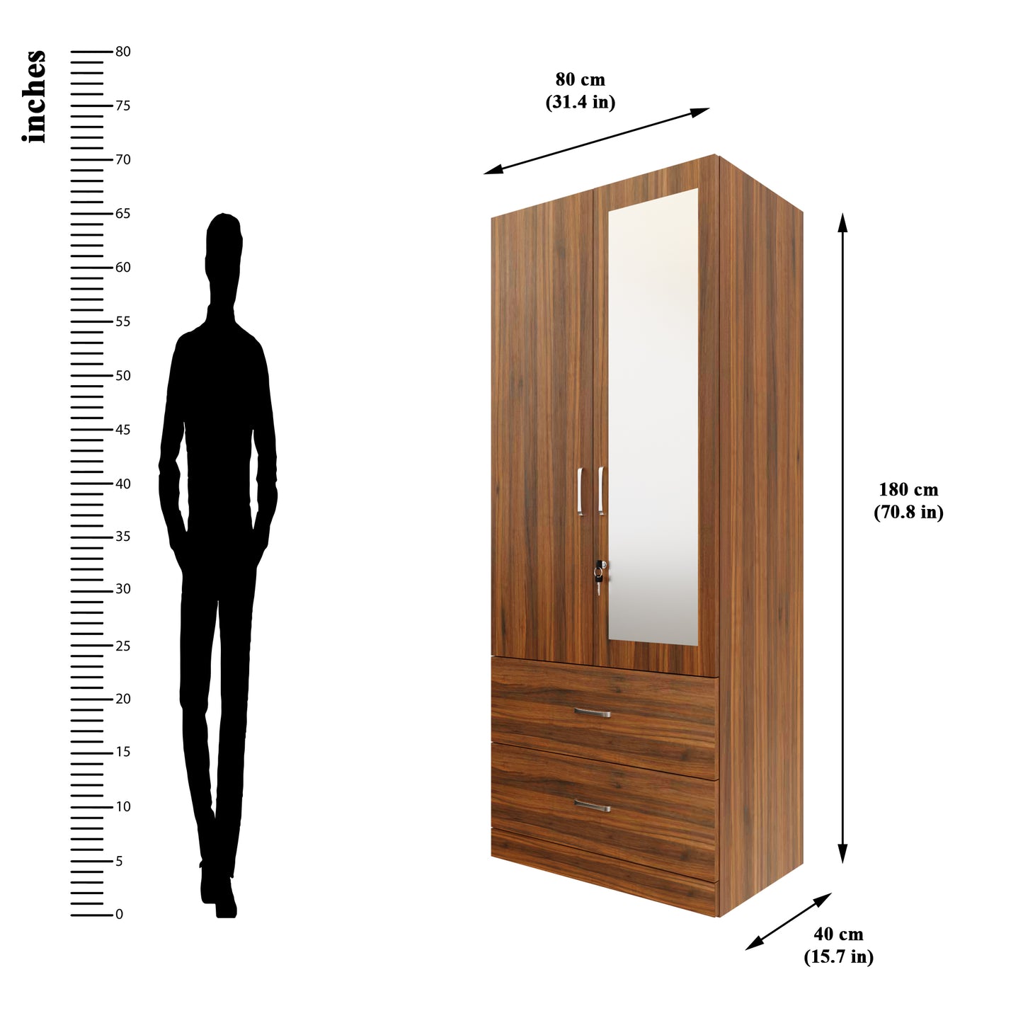 AVIRA | Wardrobe With Mirror, Hinged | 2 Door
