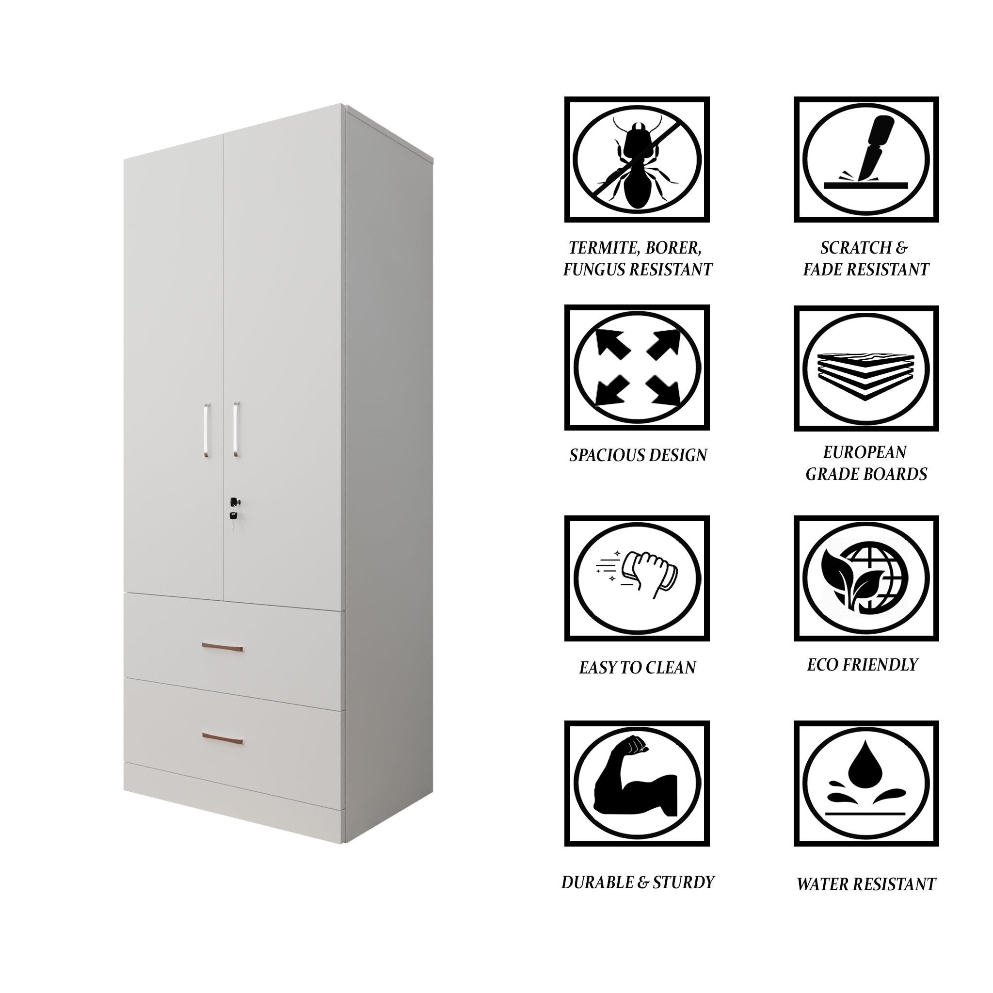 AVIRA | Wardrobe , Hinged | 2 Door, 2 Drawer Wardrobes VIKI FURNITURE   