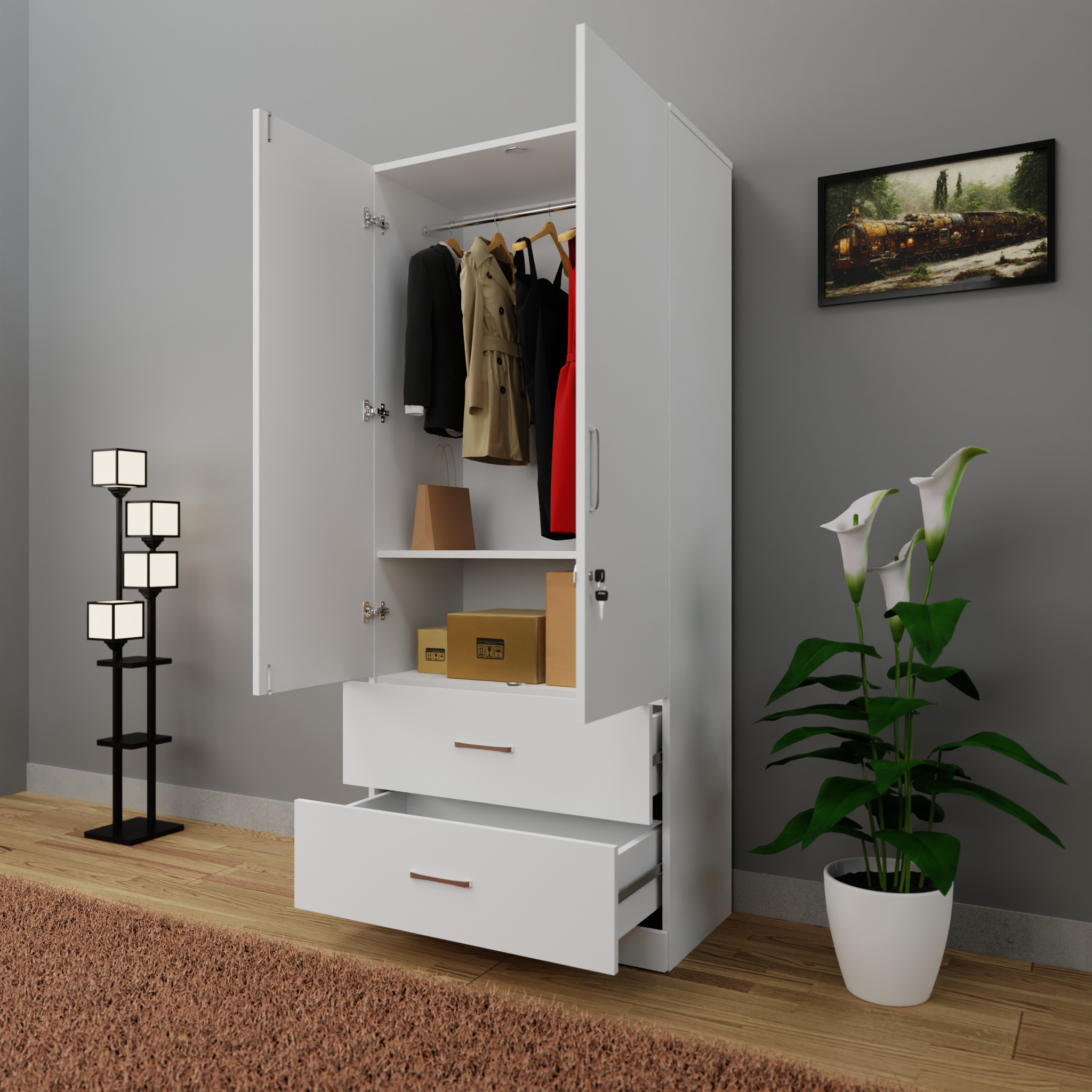 AVIRA | Wardrobe , Hinged | 2 Door, 2 Drawer Wardrobes VIKI FURNITURE   
