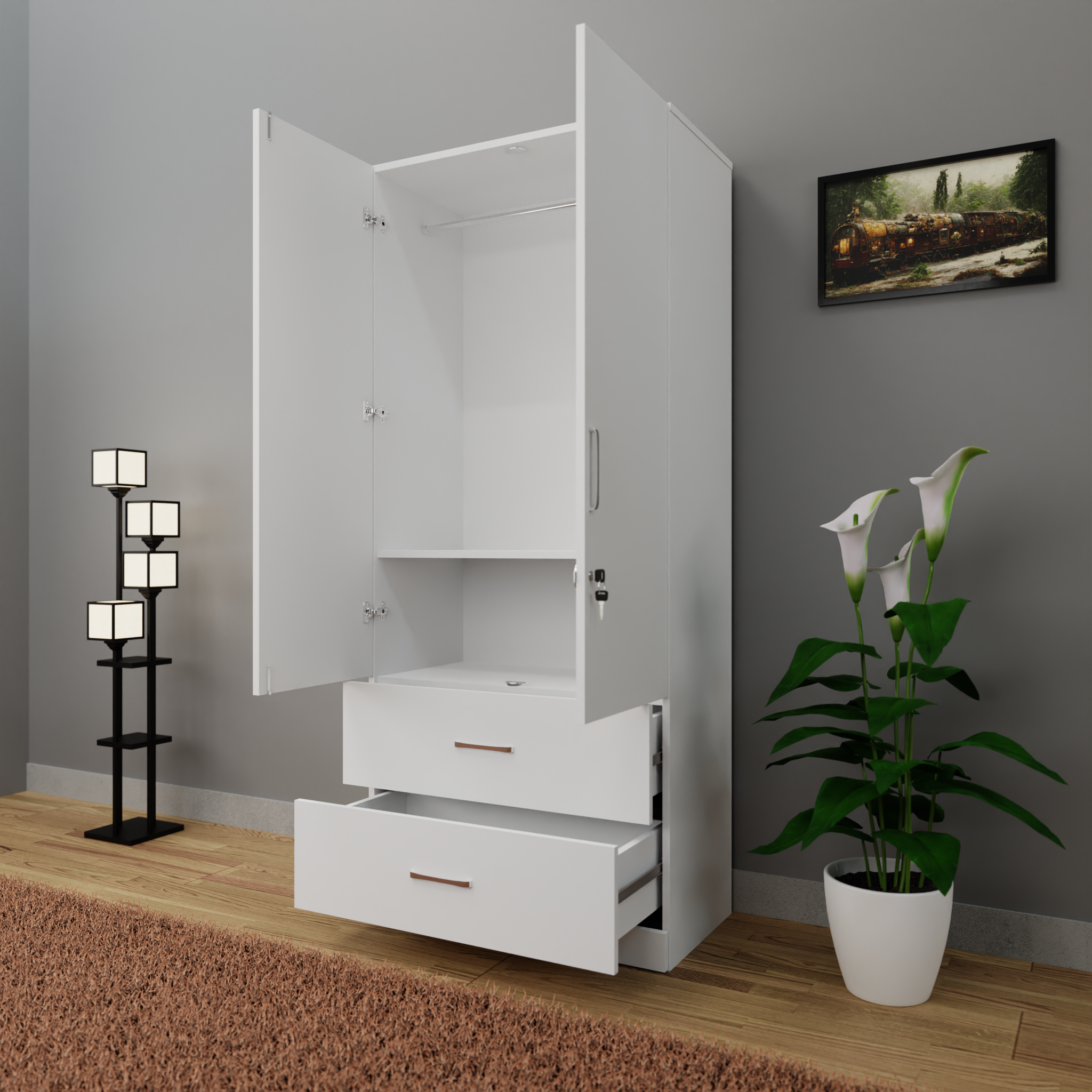 AVIRA | Wardrobe , Hinged | 2 Door, 2 Drawer Wardrobes VIKI FURNITURE   