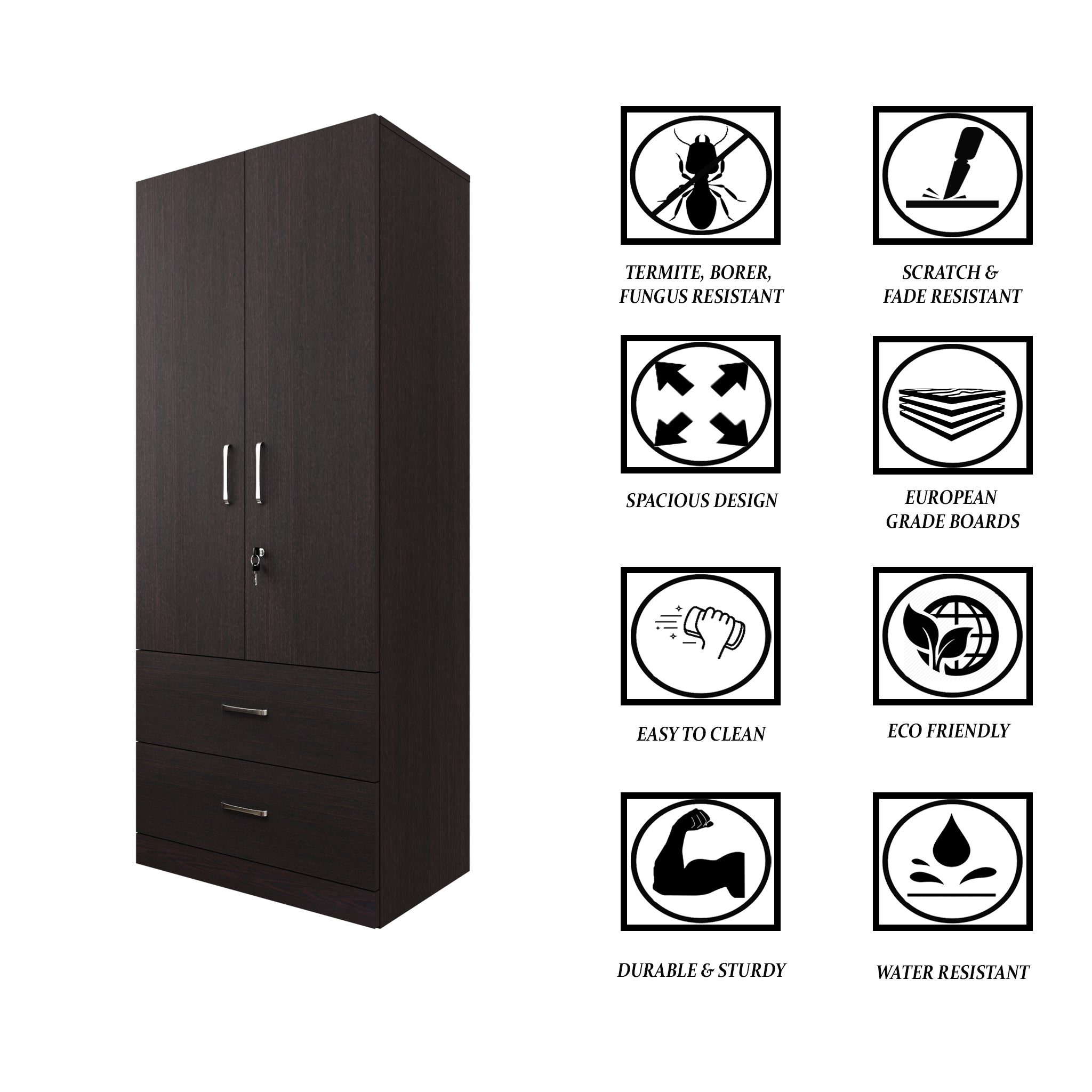 AVIRA | Wardrobe , Hinged | 2 Door, 2 Drawer Wardrobes VIKI FURNITURE   