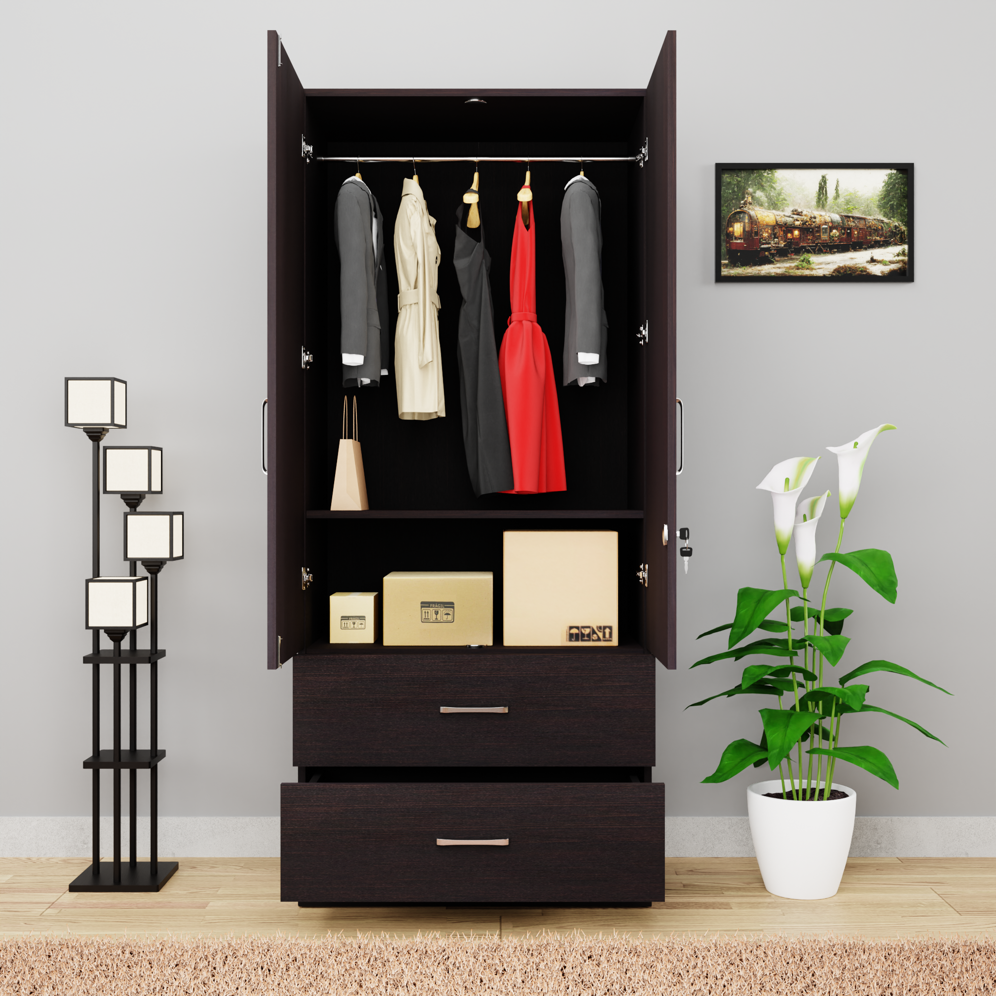 AVIRA | Wardrobe , Hinged | 2 Door, 2 Drawer Wardrobes VIKI FURNITURE   