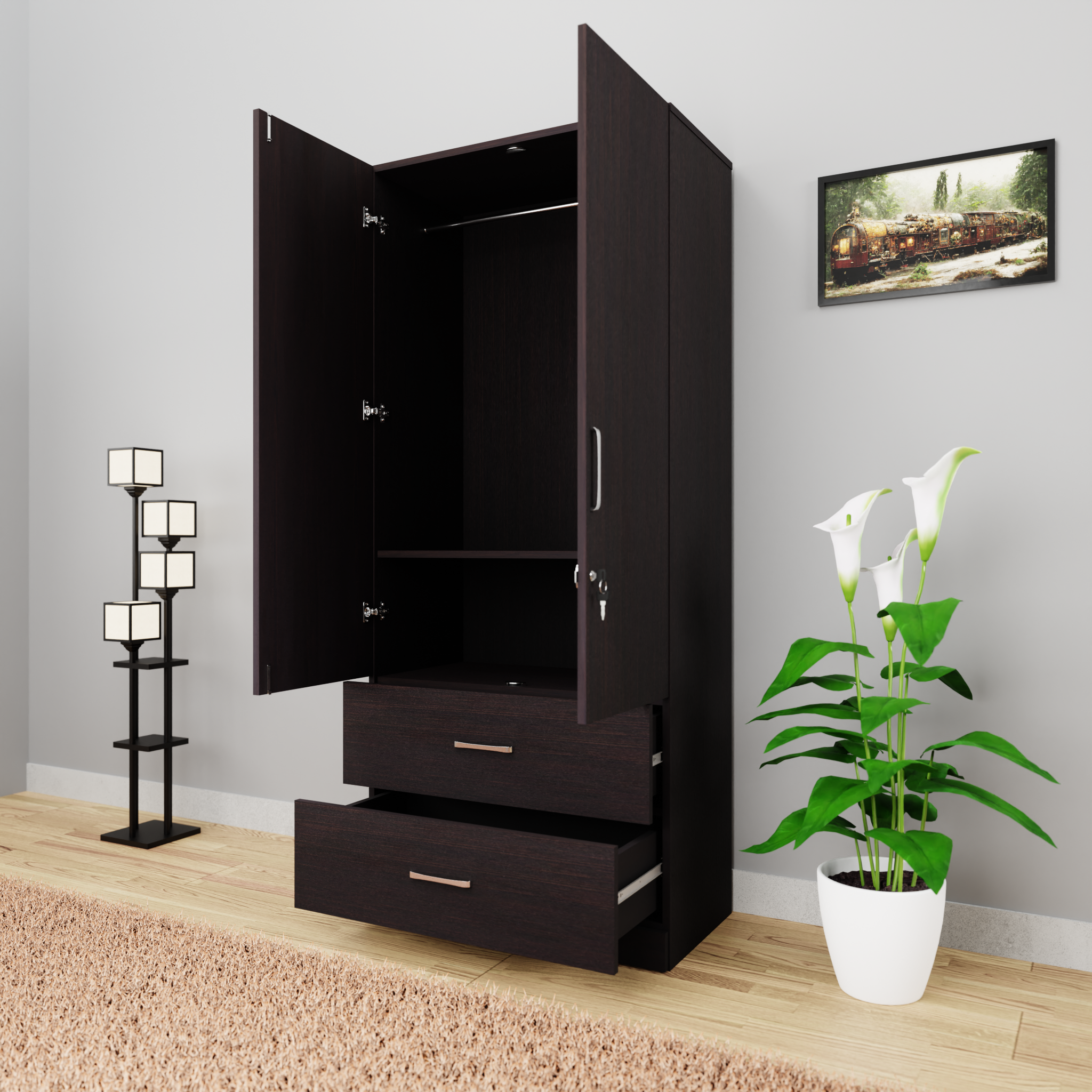 AVIRA | Wardrobe , Hinged | 2 Door, 2 Drawer Wardrobes VIKI FURNITURE   