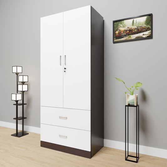 AVIRA | Wardrobe , Hinged | 2 Door, 2 Drawer & Dual Color Wardrobes VIKI FURNITURE Dark Wenge & Frosty White  